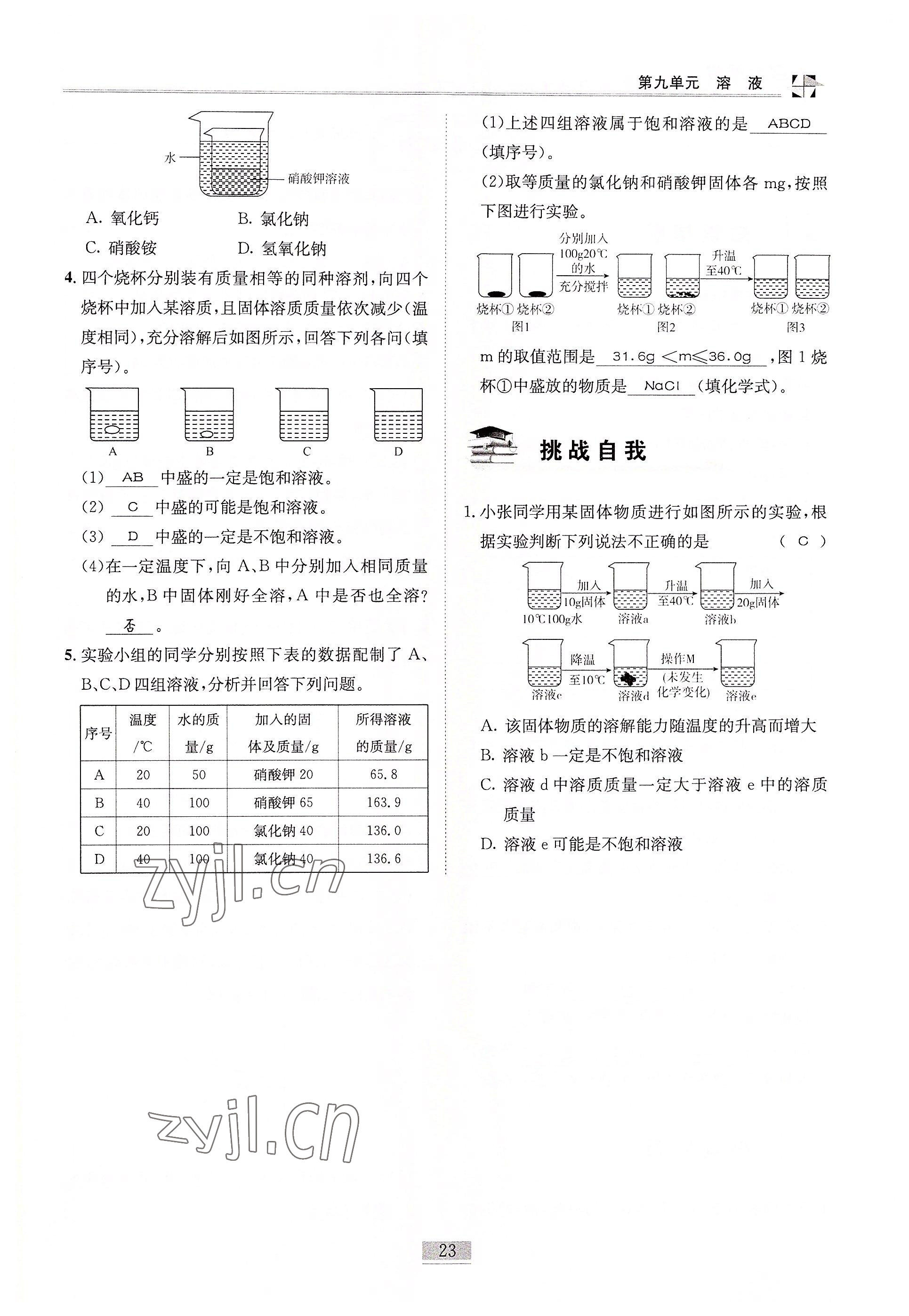 2022年名師課堂課時優化精講精練九年級化學下冊人教版 參考答案第23頁