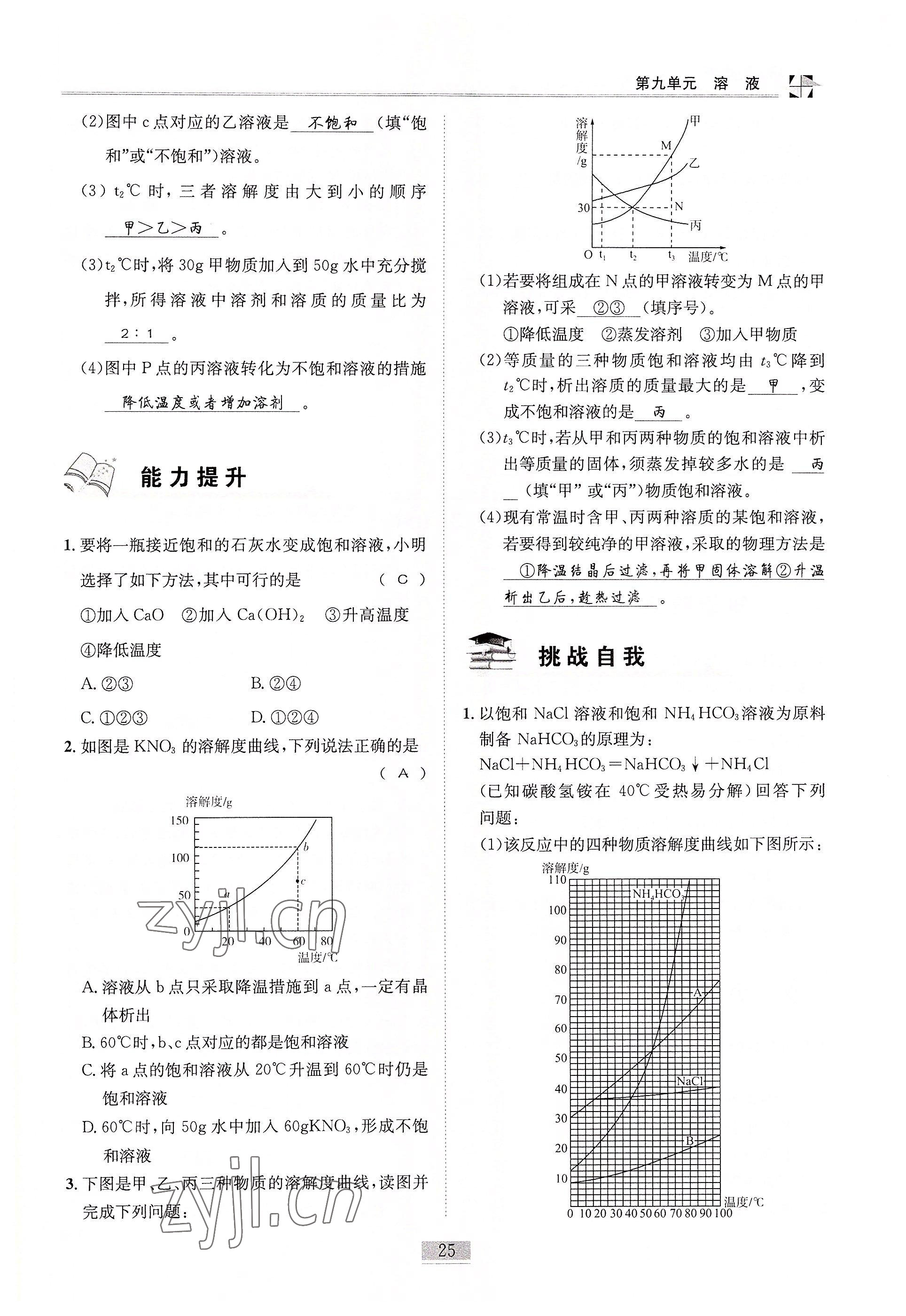 2022年名師課堂課時優化精講精練九年級化學下冊人教版 參考答案第25頁