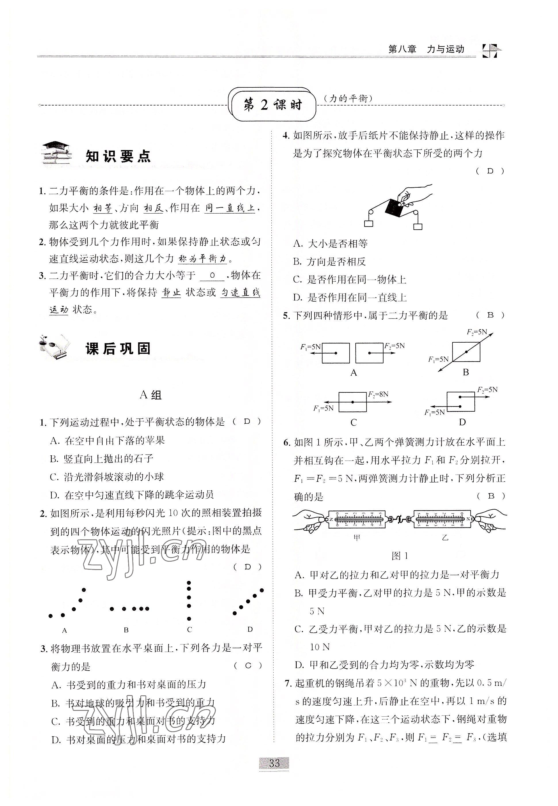 2022年名師課堂課時優(yōu)化精講精練八年級物理下冊教科版 參考答案第33頁