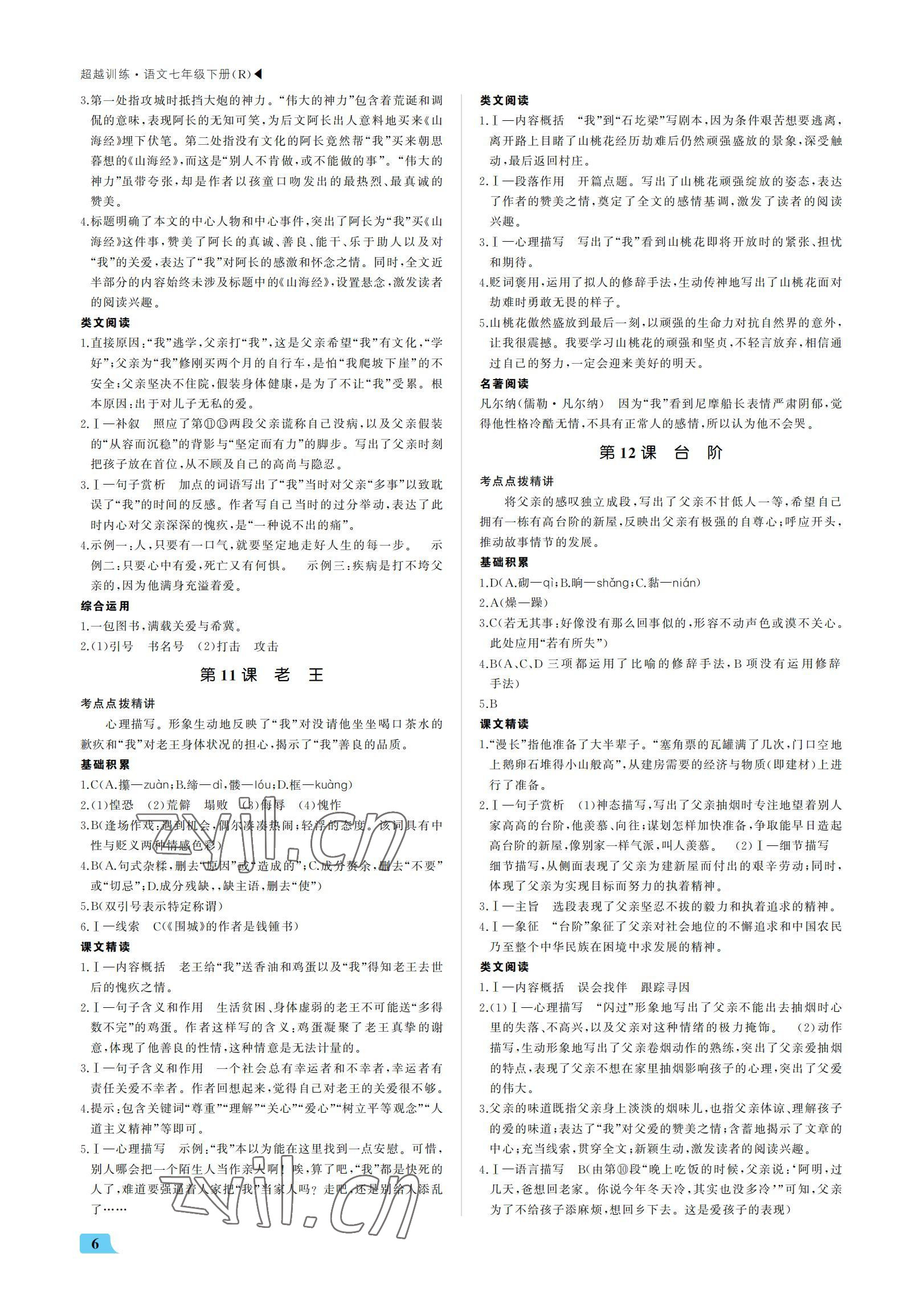 2022年超越训练七年级语文下册人教版 参考答案第6页