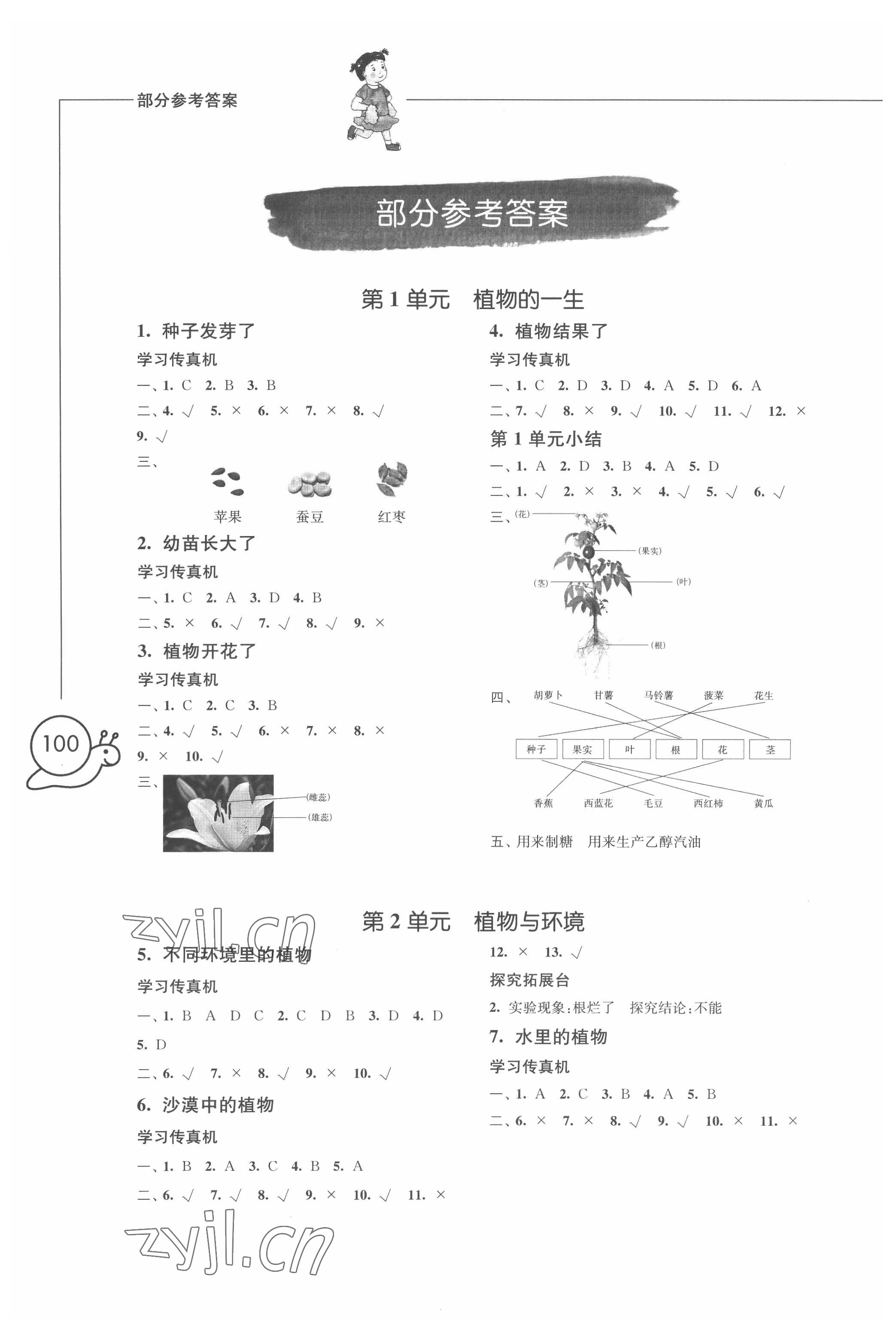 2022年小學(xué)科學(xué)習(xí)作三年級下冊 參考答案第1頁