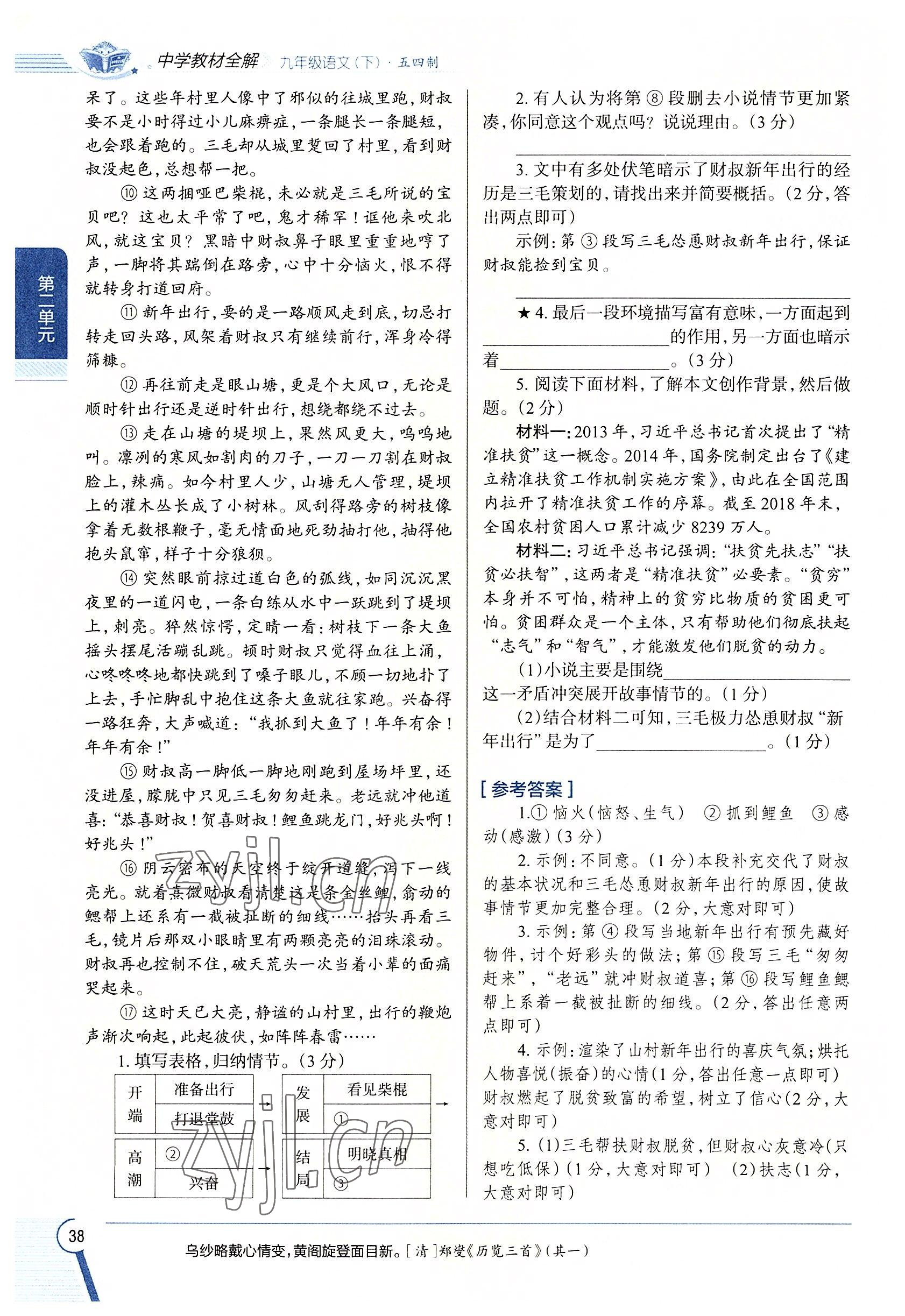 2022年教材課本九年級(jí)語(yǔ)文下冊(cè)人教版五四制 參考答案第38頁(yè)