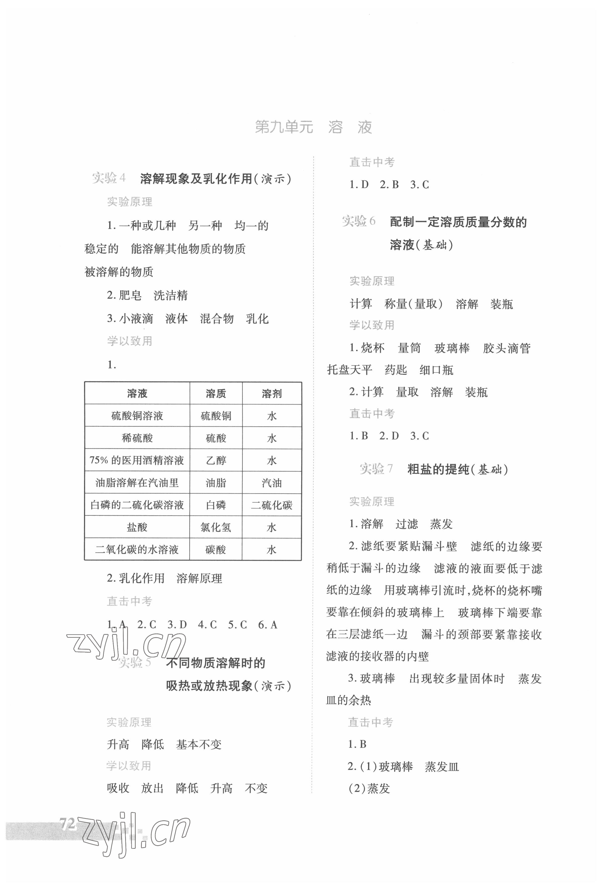 2022年实验探究报告册九年级化学下册人教版 第2页