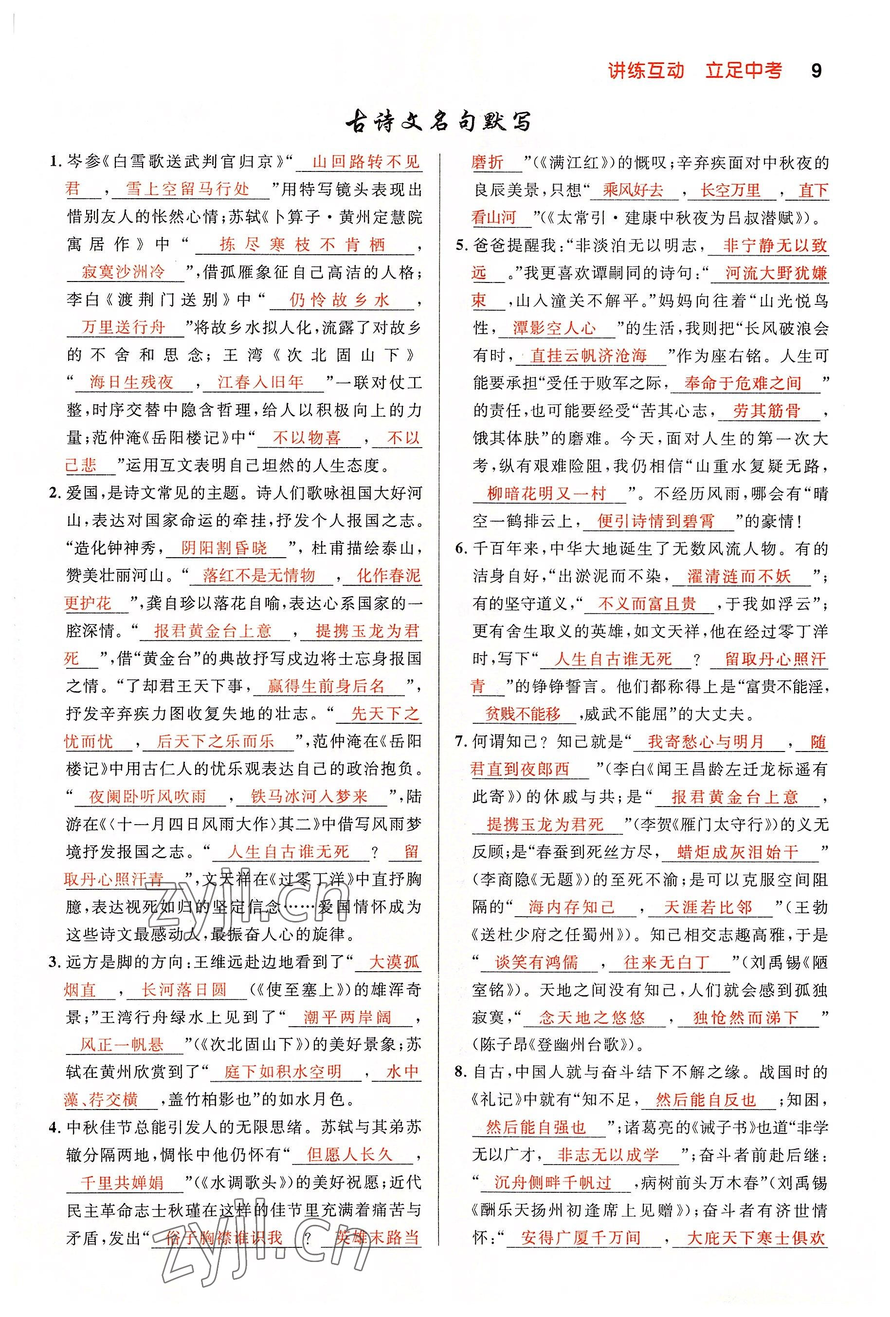 2022年中考先锋吉林出版集团语文黄石专版&nbsp;参考答案第8页