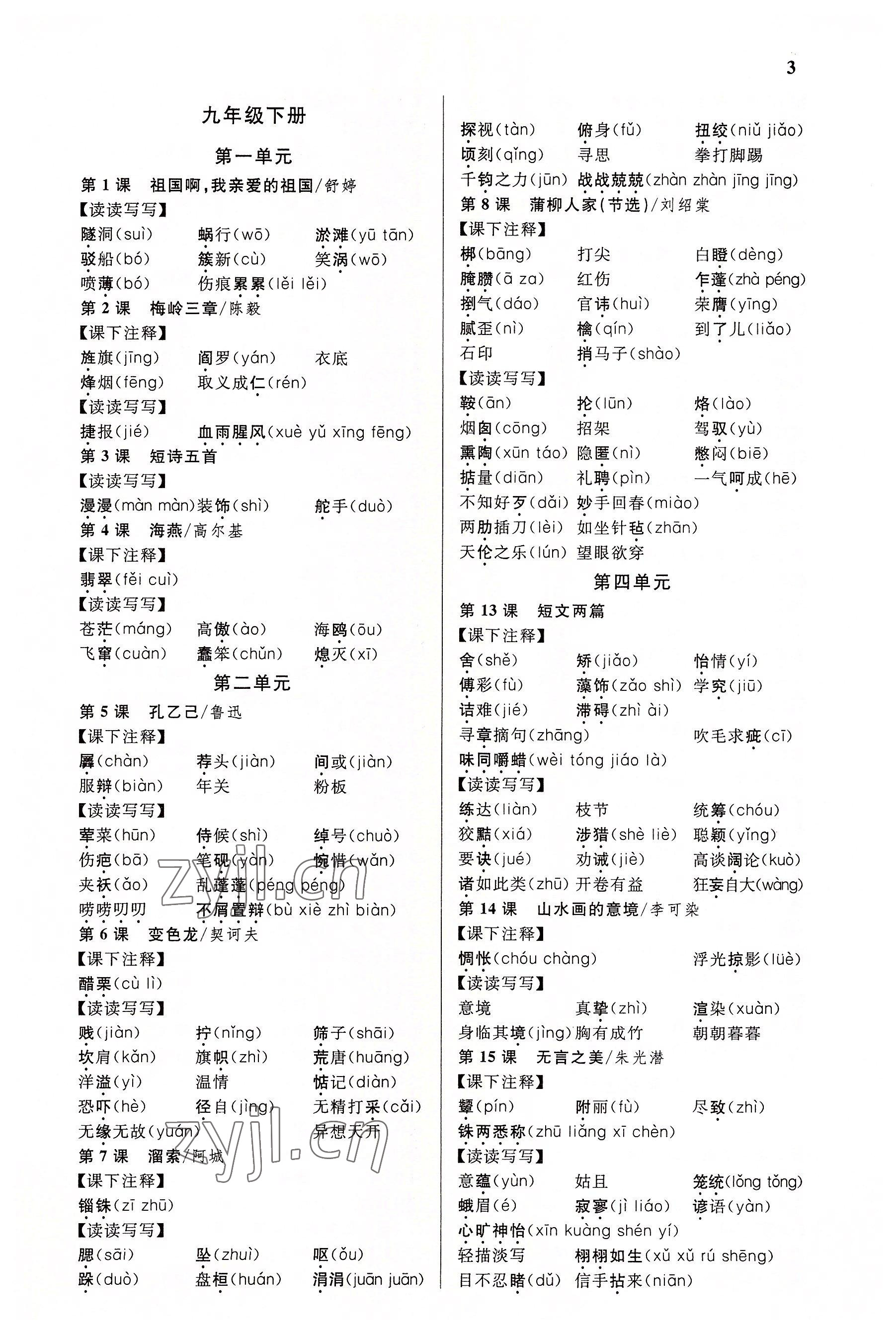 2022年中考先锋吉林出版集团语文黄石专版&nbsp;参考答案第3页