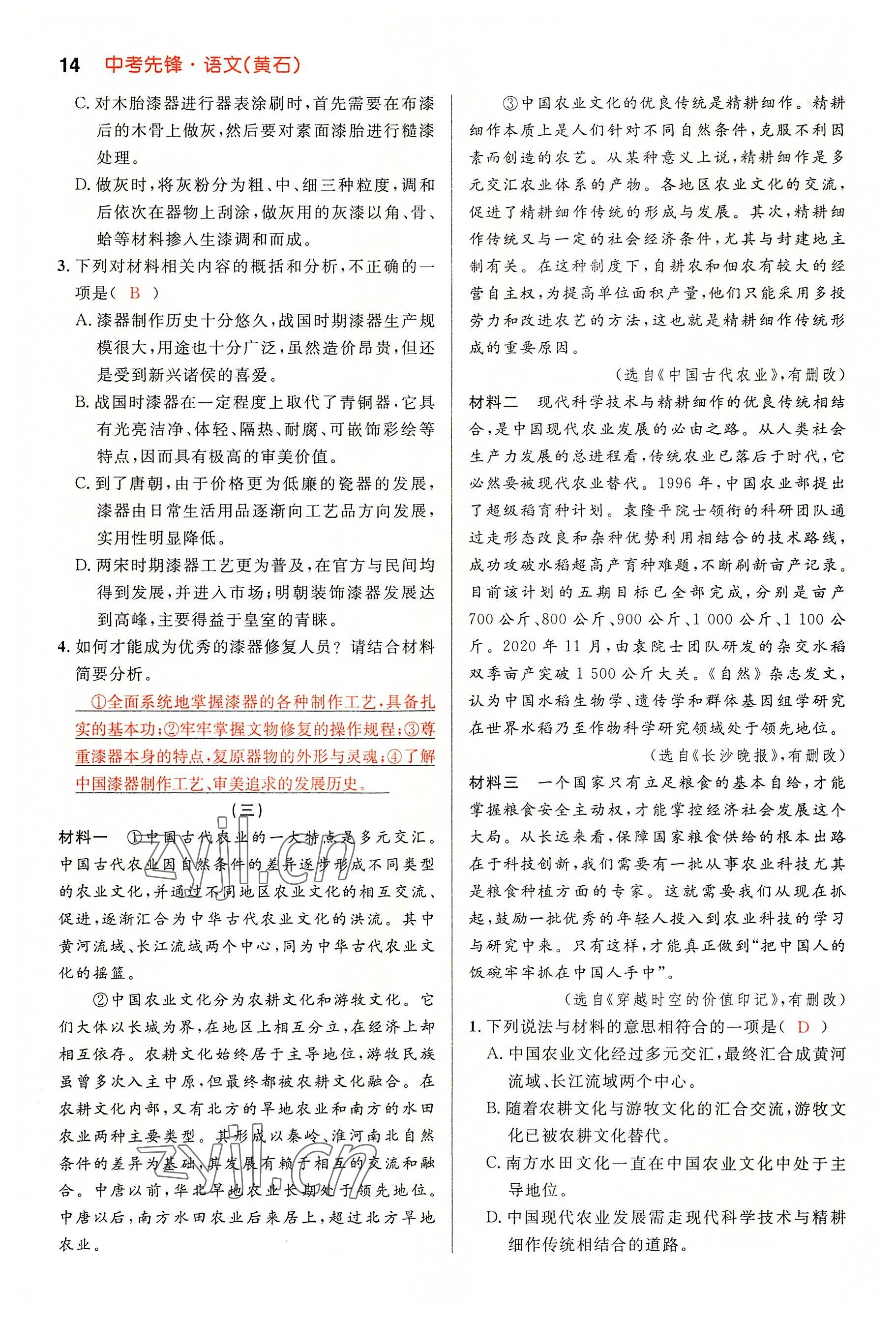 2022年中考先锋吉林出版集团语文黄石专版&nbsp;参考答案第13页