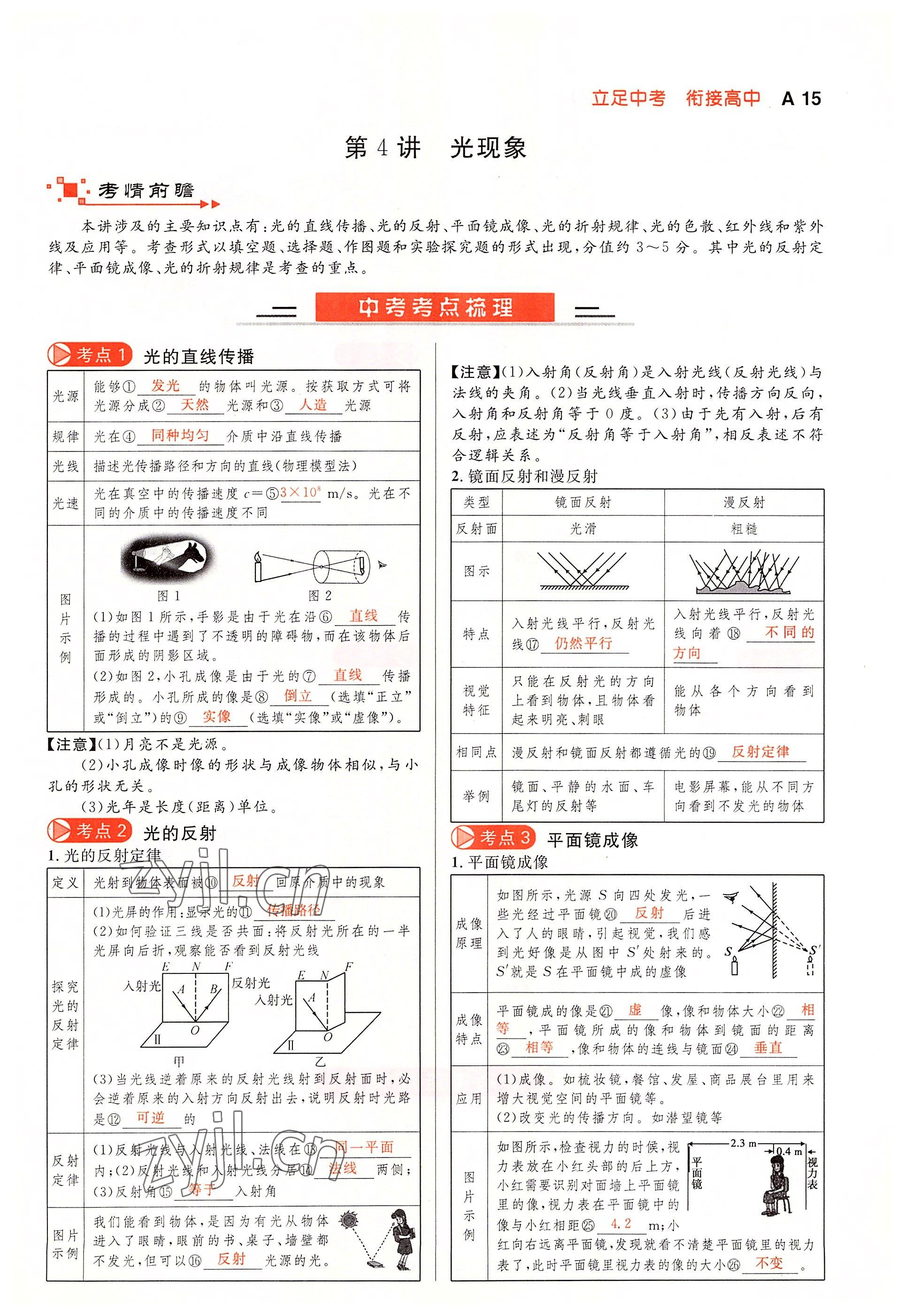 2022年中考先锋吉林出版集团物理黄石专版&nbsp;参考答案第15页