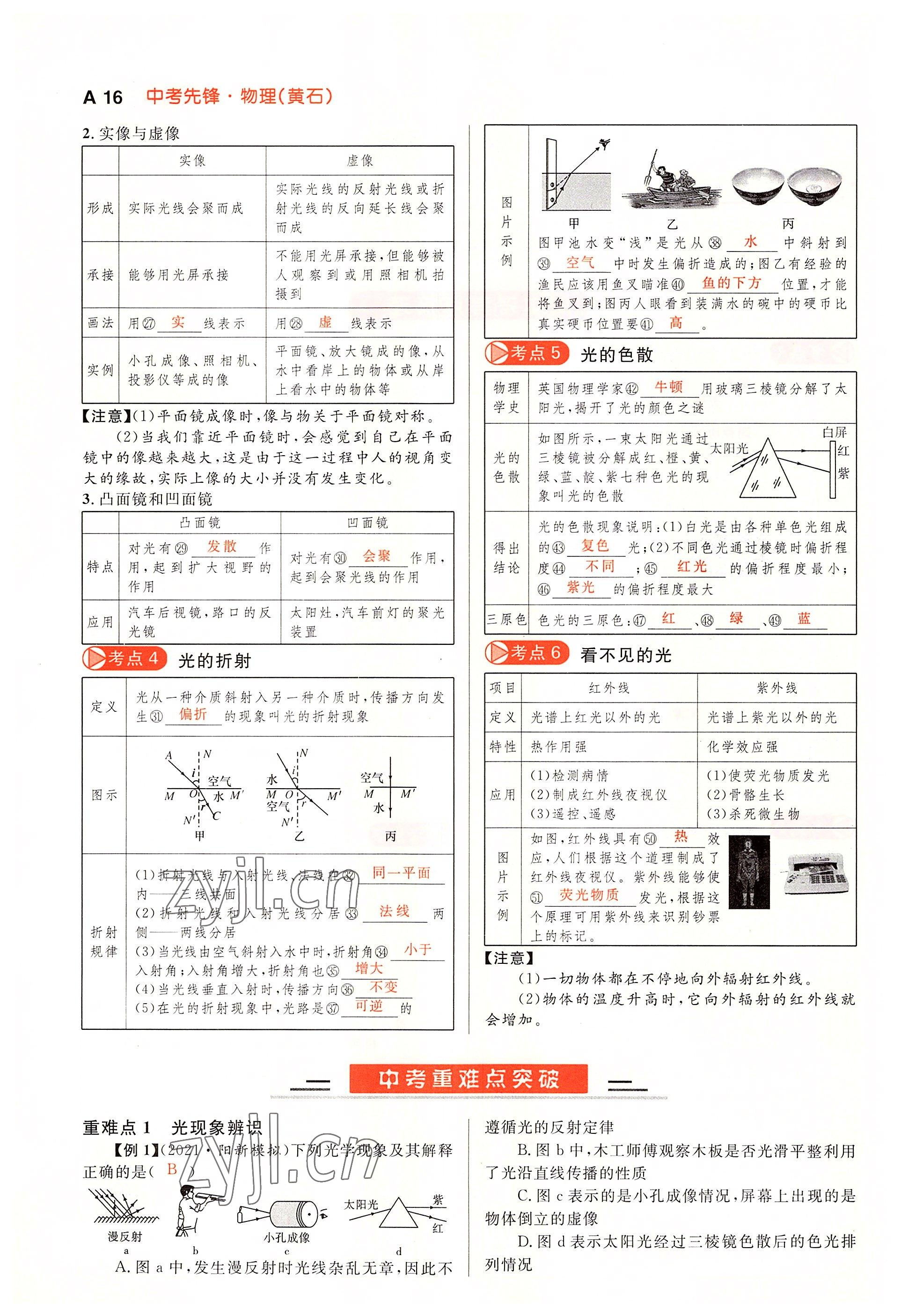2022年中考先锋吉林出版集团物理黄石专版&nbsp;参考答案第16页