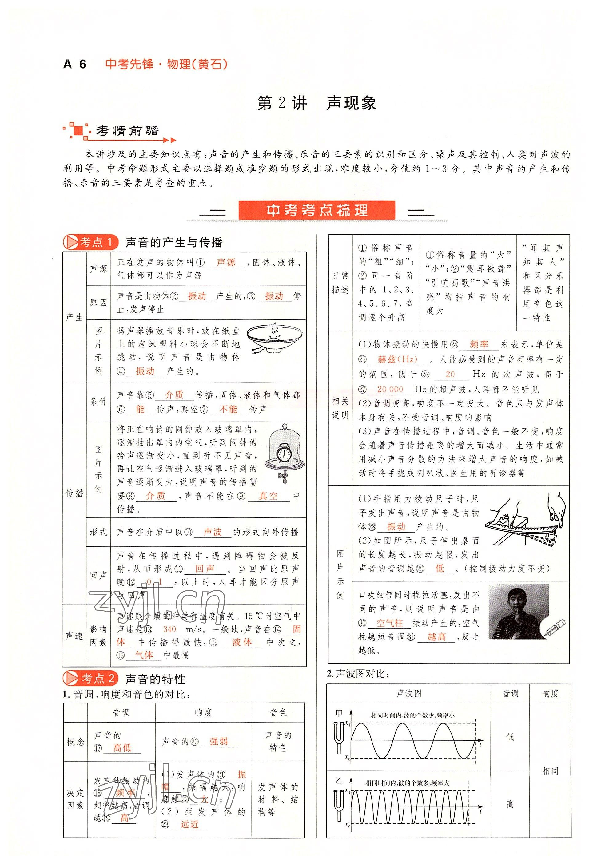 2022年中考先锋吉林出版集团物理黄石专版&nbsp;参考答案第6页