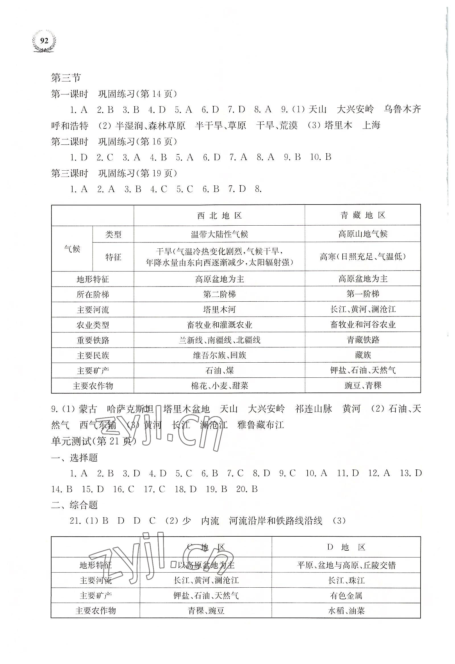 2022年探究与训练八年级地理下册湘教版 参考答案第2页