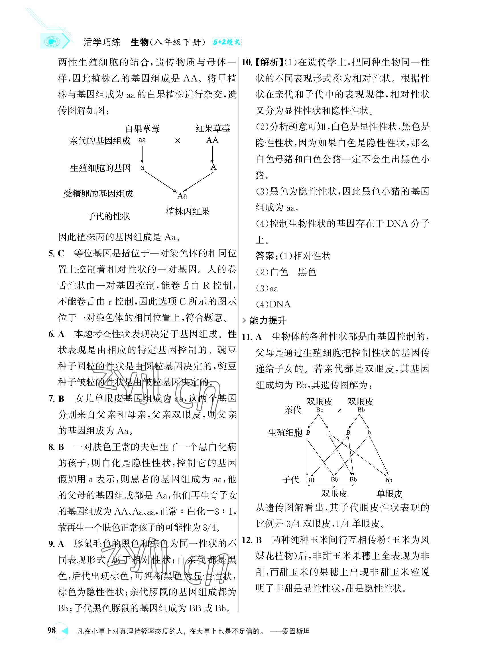 2022年世紀(jì)金榜活學(xué)巧練八年級(jí)生物下冊(cè)人教版 參考答案第14頁