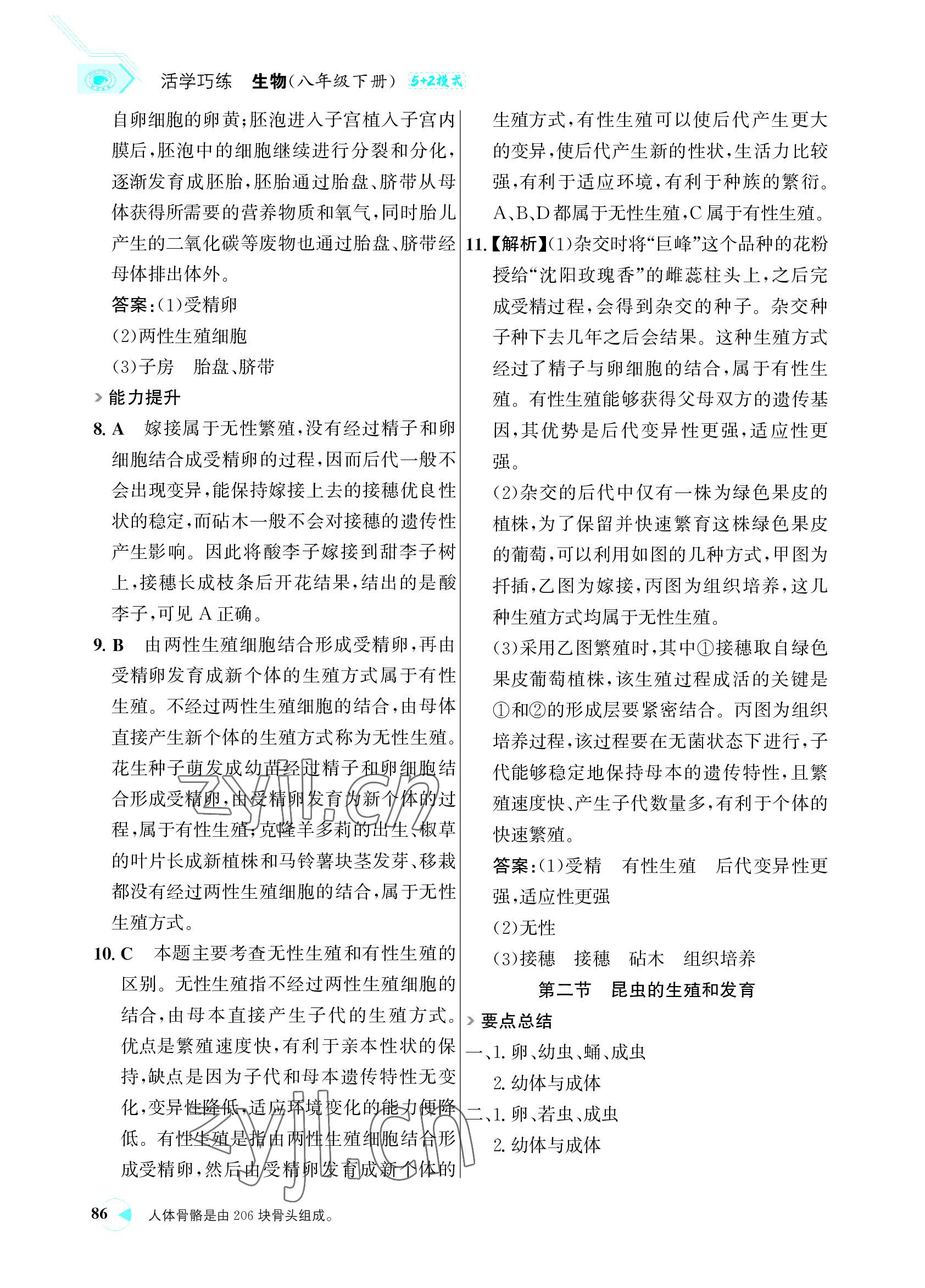 2022年世紀(jì)金榜活學(xué)巧練八年級生物下冊人教版 參考答案第2頁