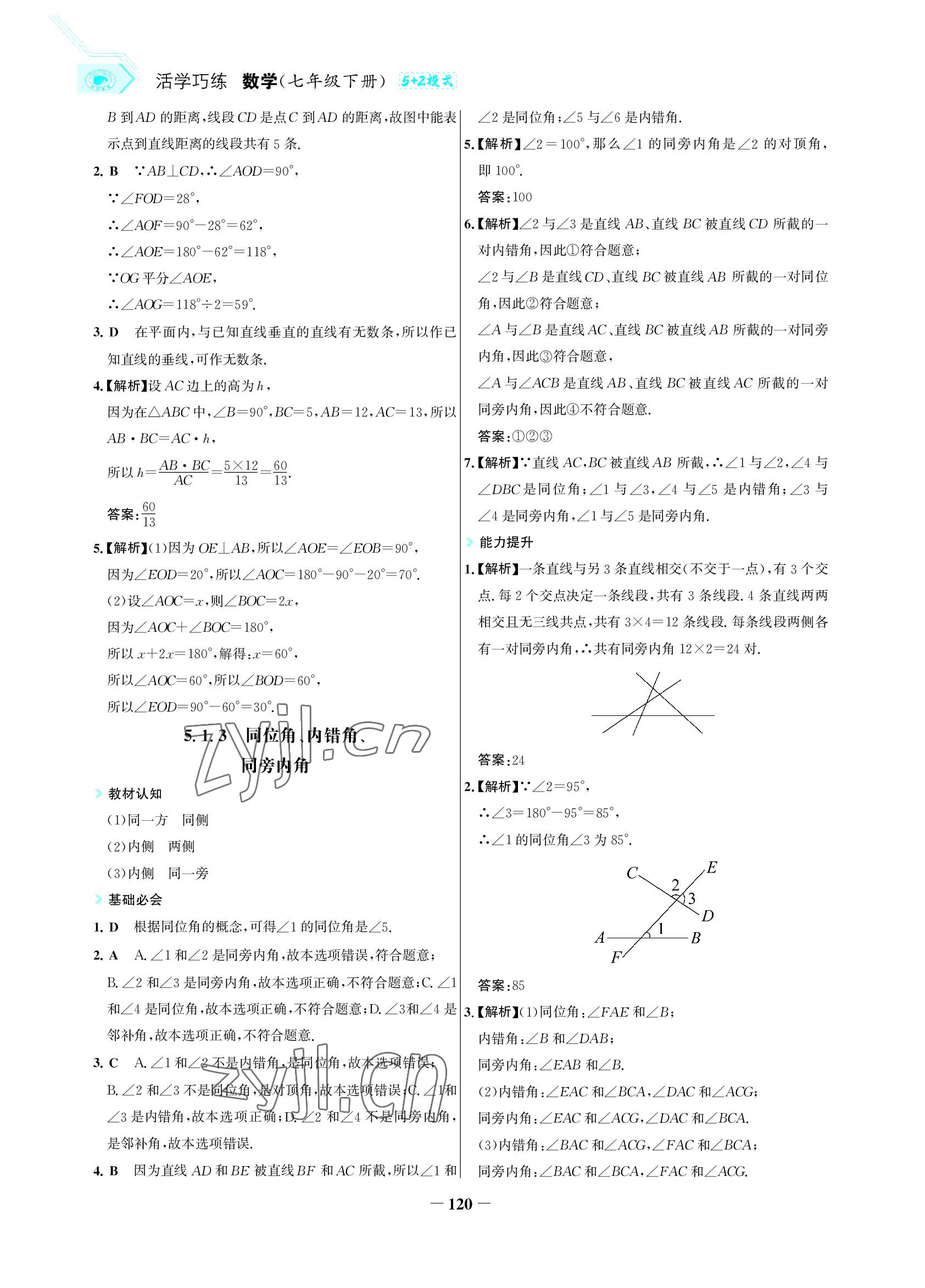 2022年世紀金榜活學巧練七年級數學下冊人教版 參考答案第3頁