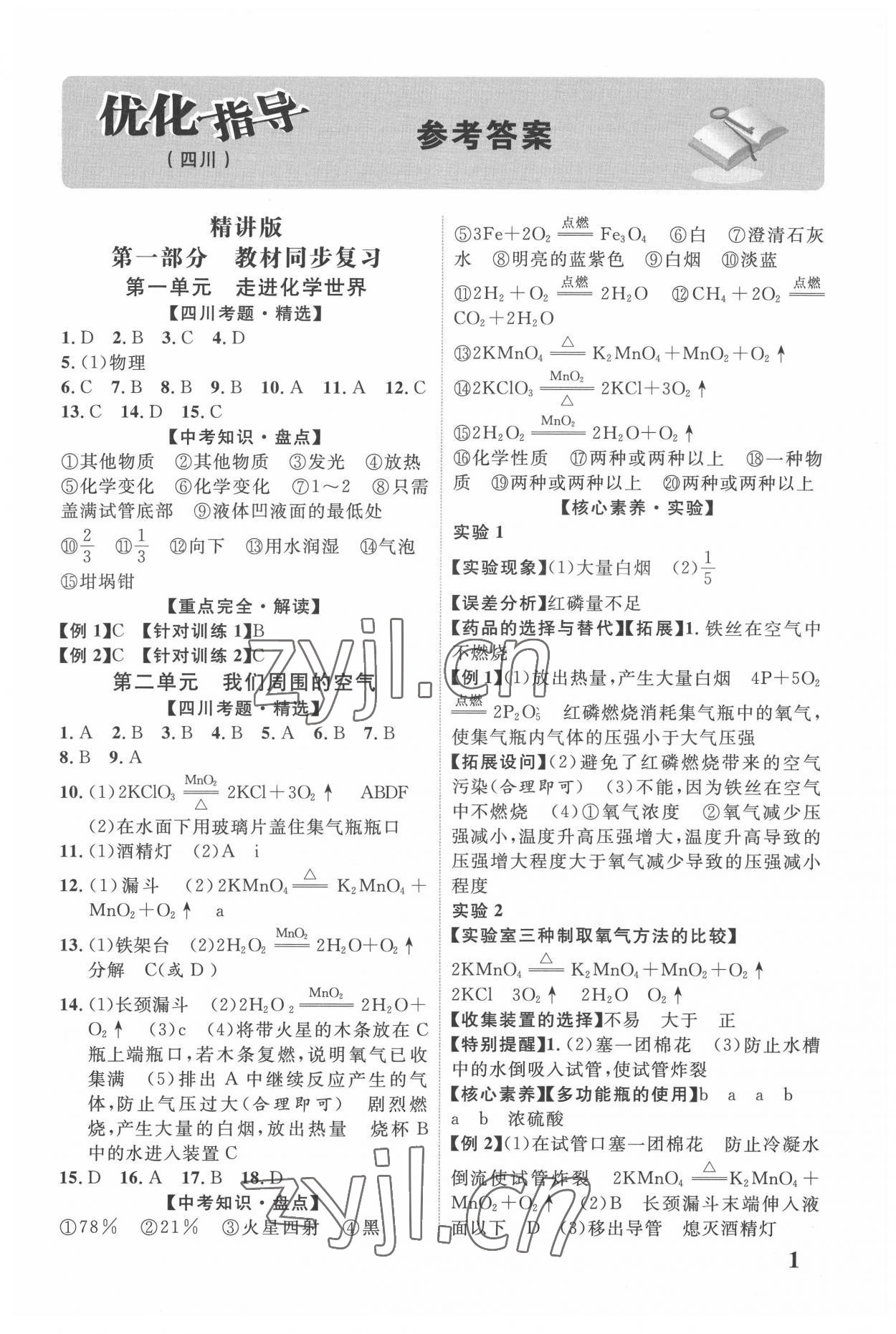 2022年中教聯(lián)四川中考總復(fù)習(xí)優(yōu)化指導(dǎo)化學(xué) 第1頁