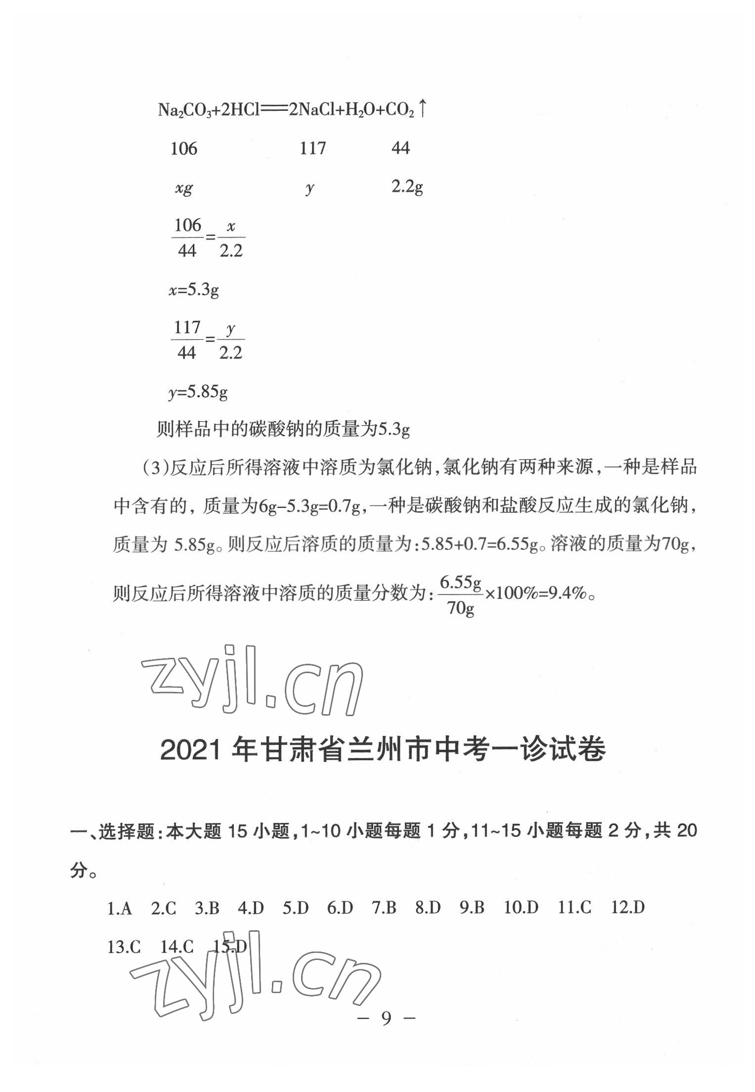 2022年中考通模擬試卷化學(xué)科粵版 第9頁