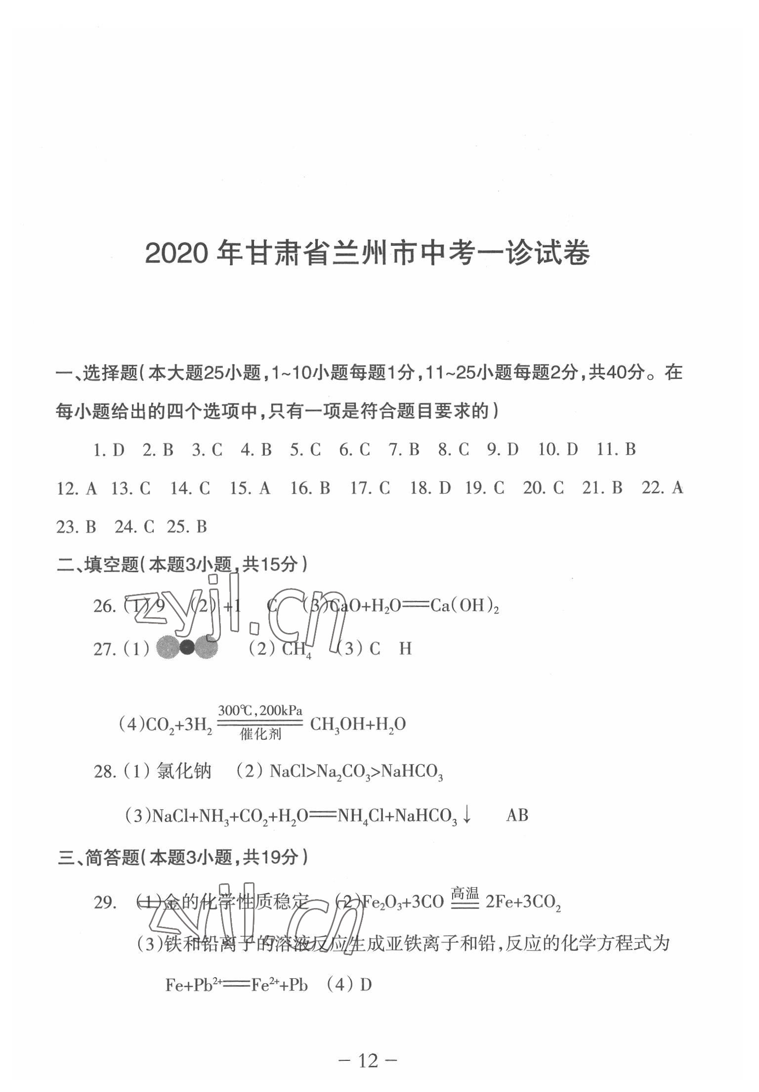 2022年中考通模擬試卷化學(xué)科粵版 第12頁(yè)