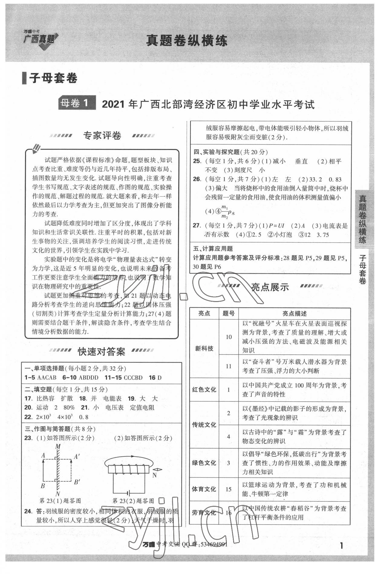 2022年萬唯中考廣西真題物理 參考答案第1頁