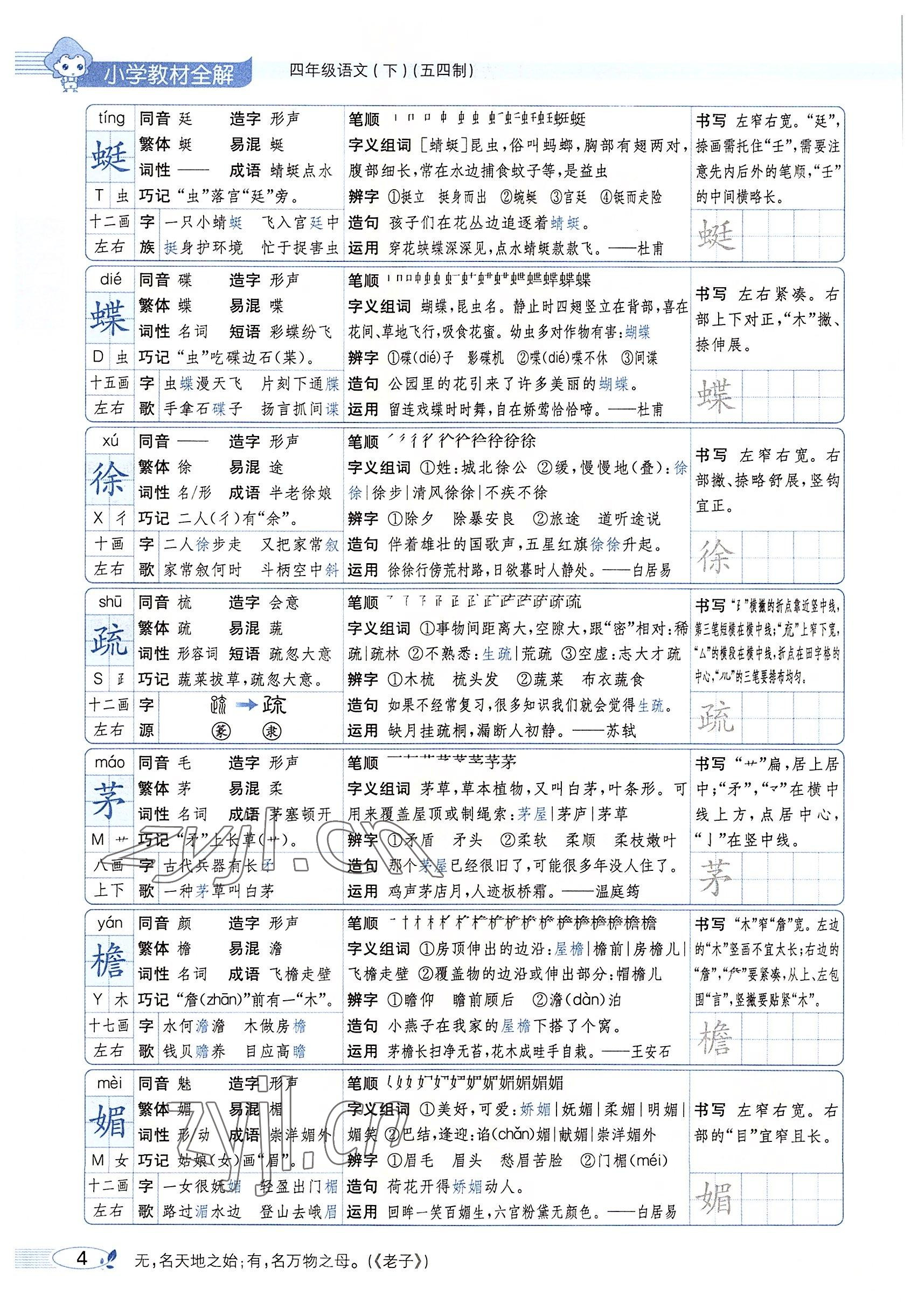 2022年教材課本四年級語文下冊人教版54制 參考答案第3頁