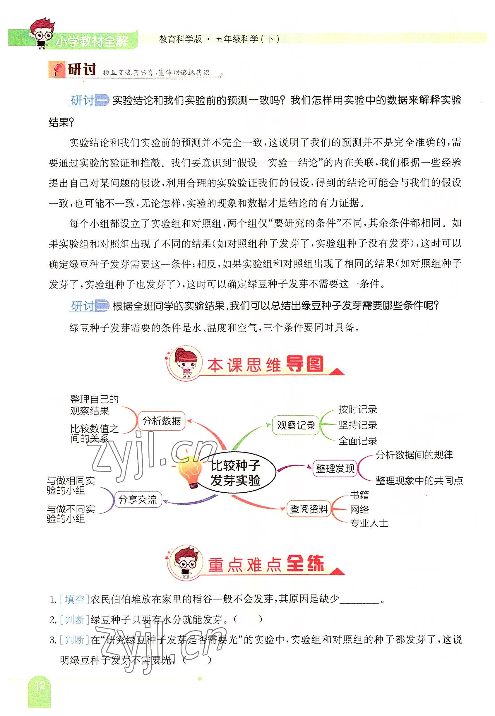 2022年教材课本五年级科学下册教科版 参考答案第12页