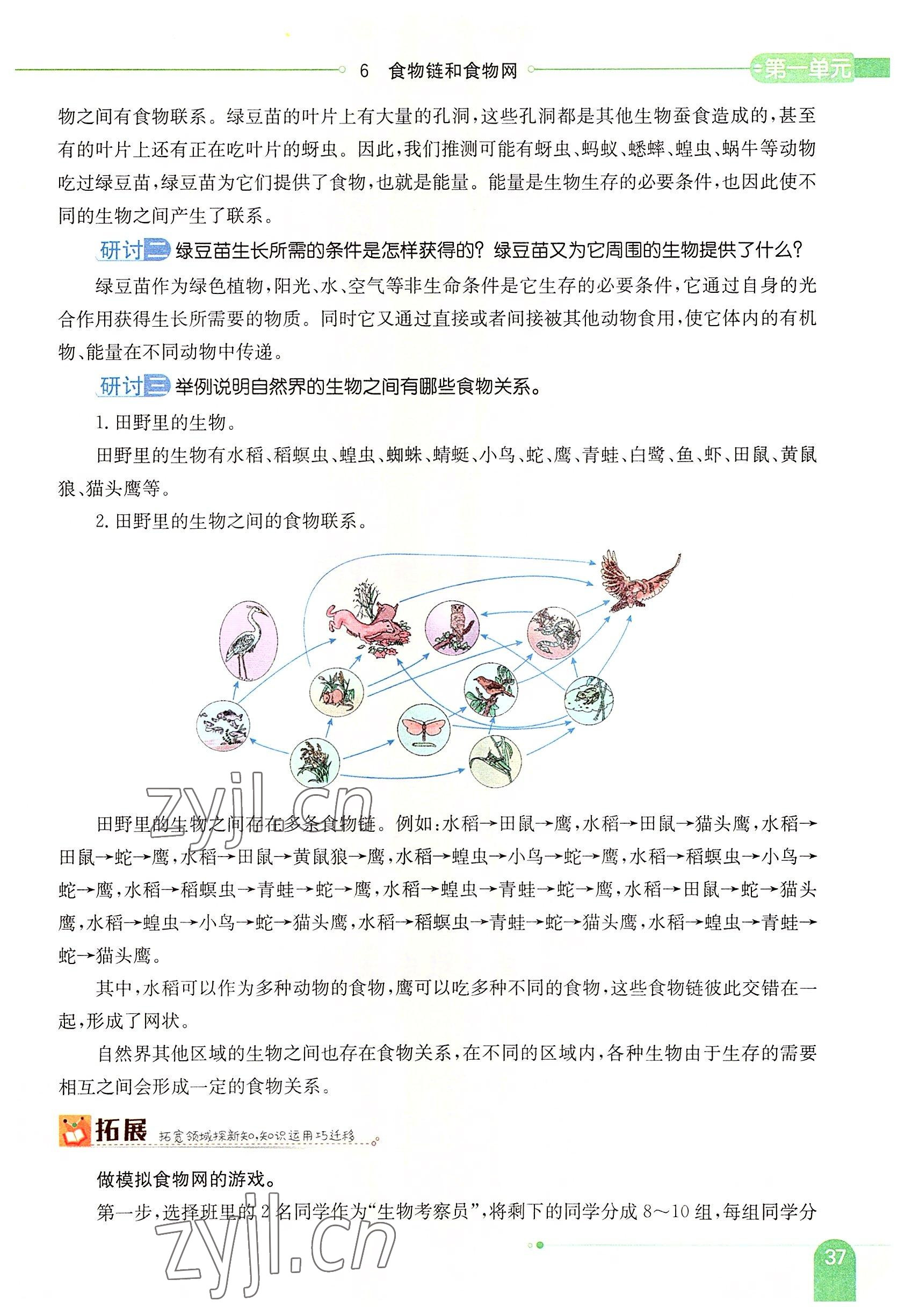 2022年教材课本五年级科学下册教科版 参考答案第37页