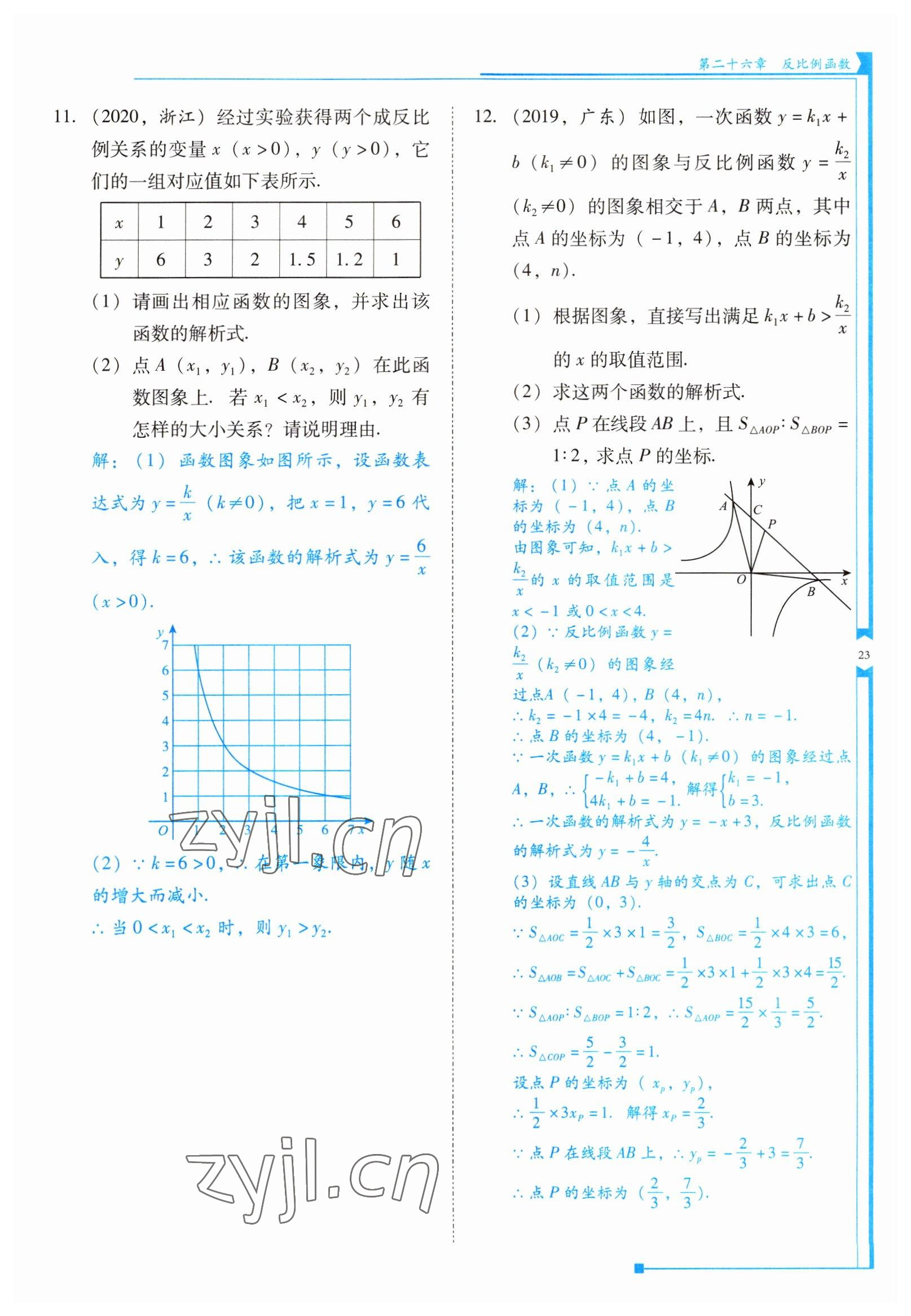 2022年云南省標準教輔優(yōu)佳學案九年級數學下冊人教版 參考答案第23頁