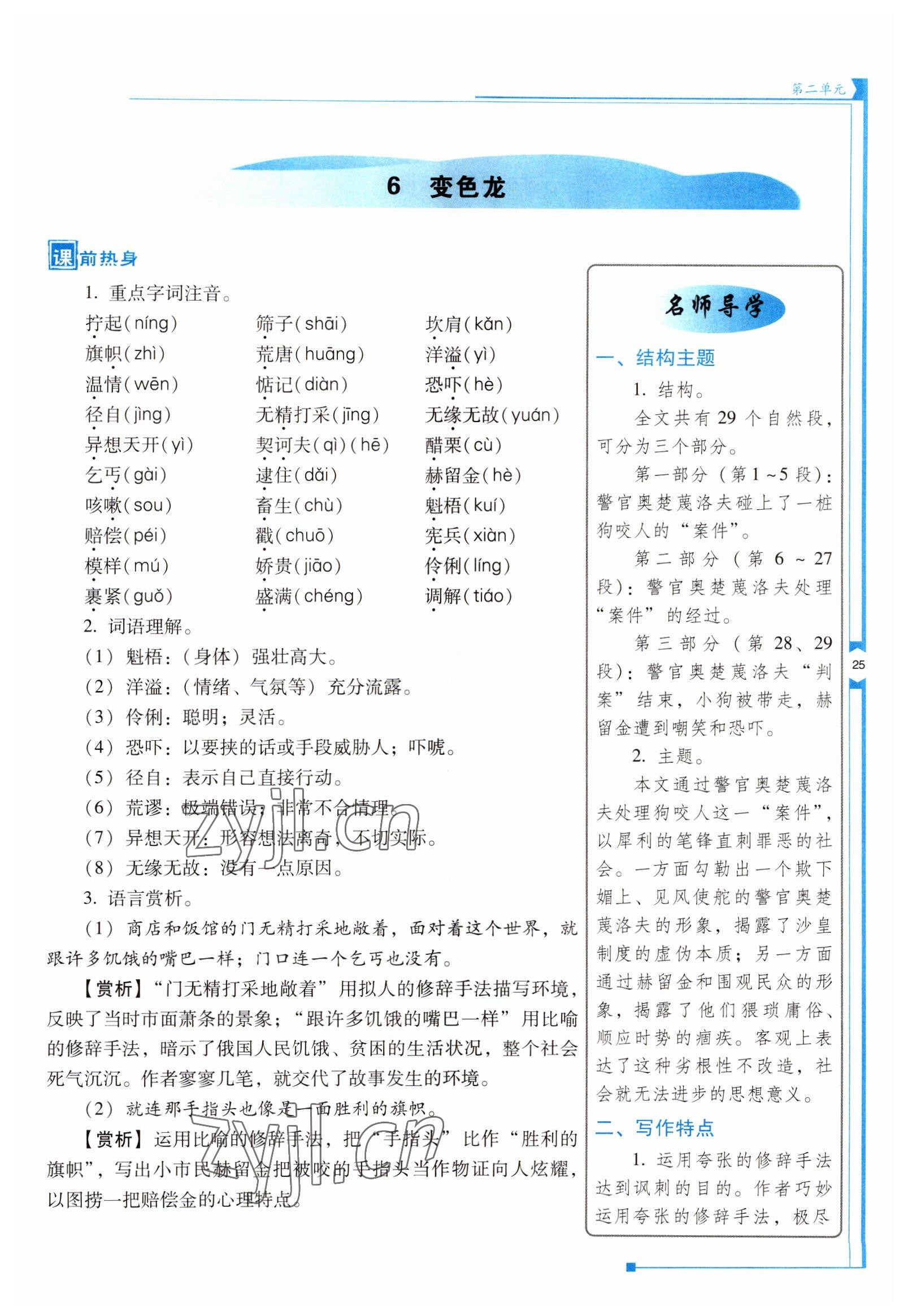 2022年云南省標(biāo)準(zhǔn)教輔優(yōu)佳學(xué)案九年級(jí)語文下冊(cè)人教版 參考答案第25頁