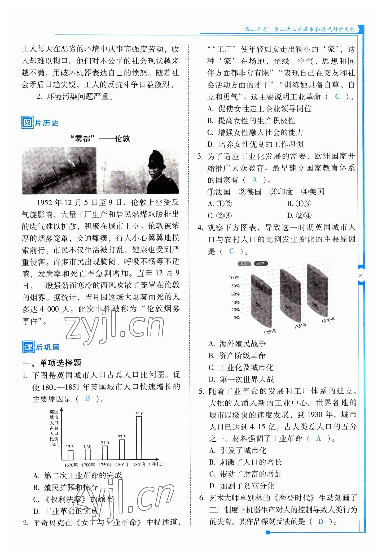 2022年云南省標(biāo)準(zhǔn)教輔優(yōu)佳學(xué)案九年級歷史下冊人教版 參考答案第21頁