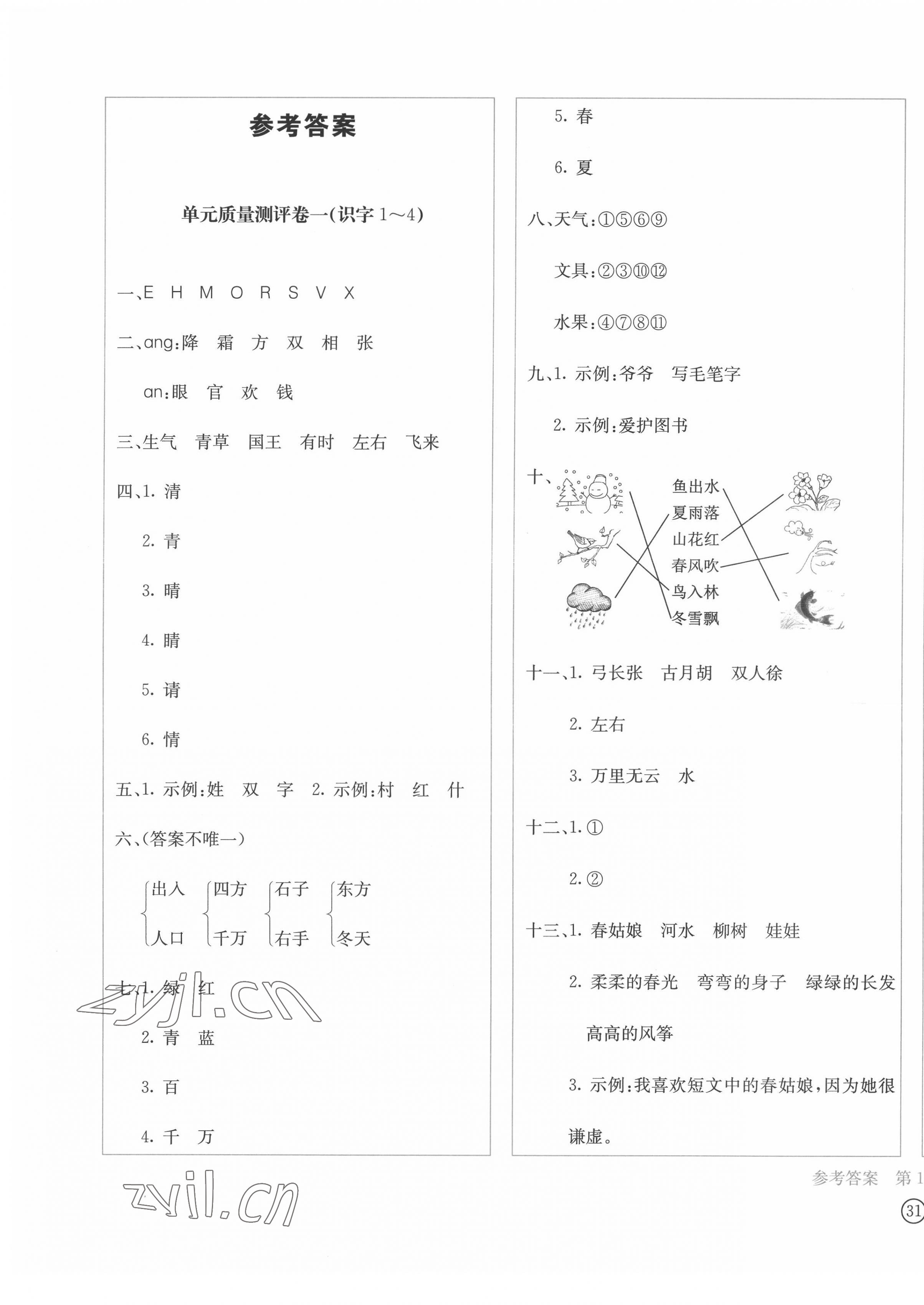 2022年學科素養質量測評卷一年級語文下冊人教版 第1頁
