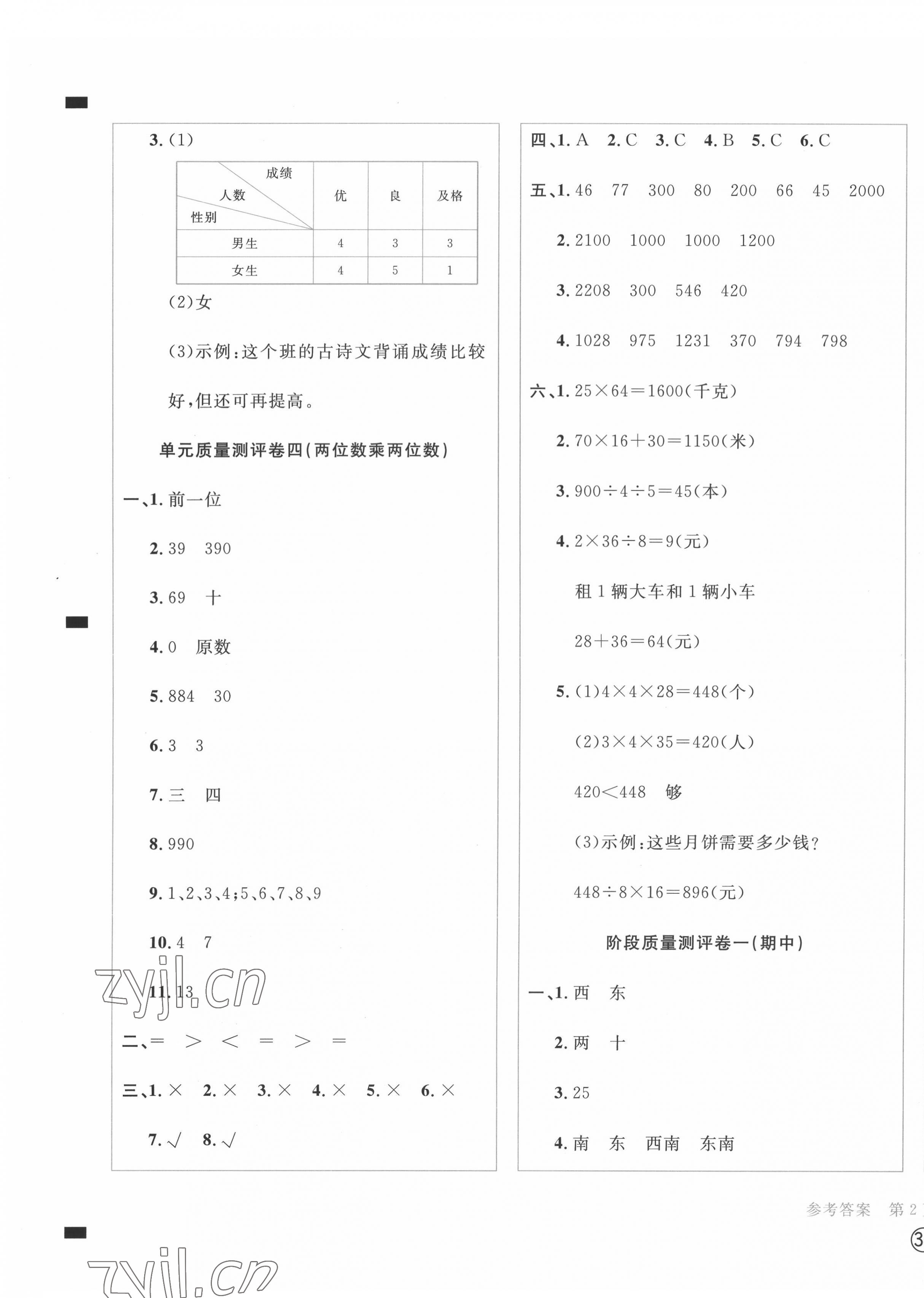 2022年學(xué)科素養(yǎng)質(zhì)量測評卷三年級數(shù)學(xué)下冊人教版 第3頁