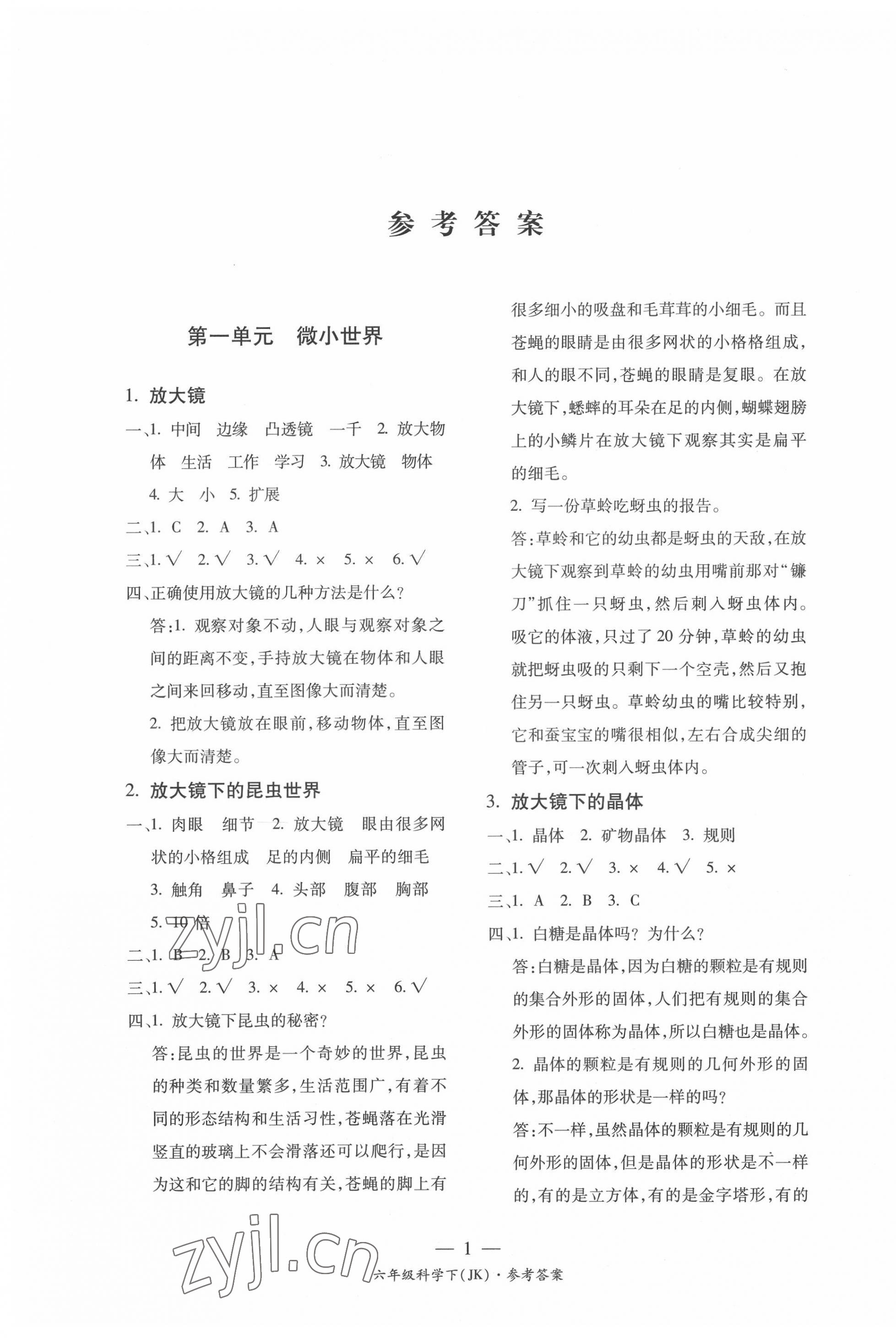 2022年課前課后同步練六年級科學下冊教科版 第1頁