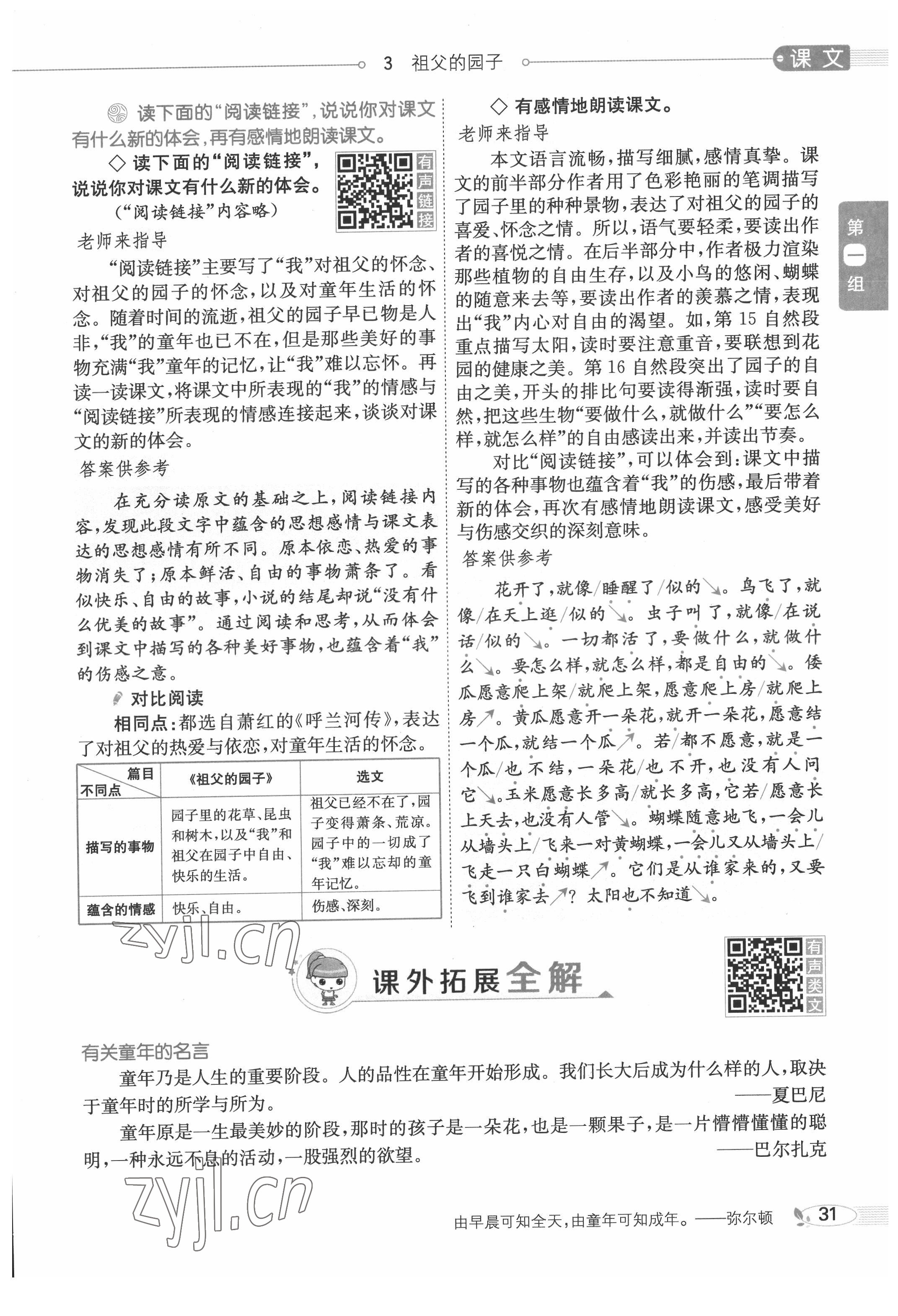 2022年教材課本五年級(jí)語文下冊(cè)人教版五四制 參考答案第31頁