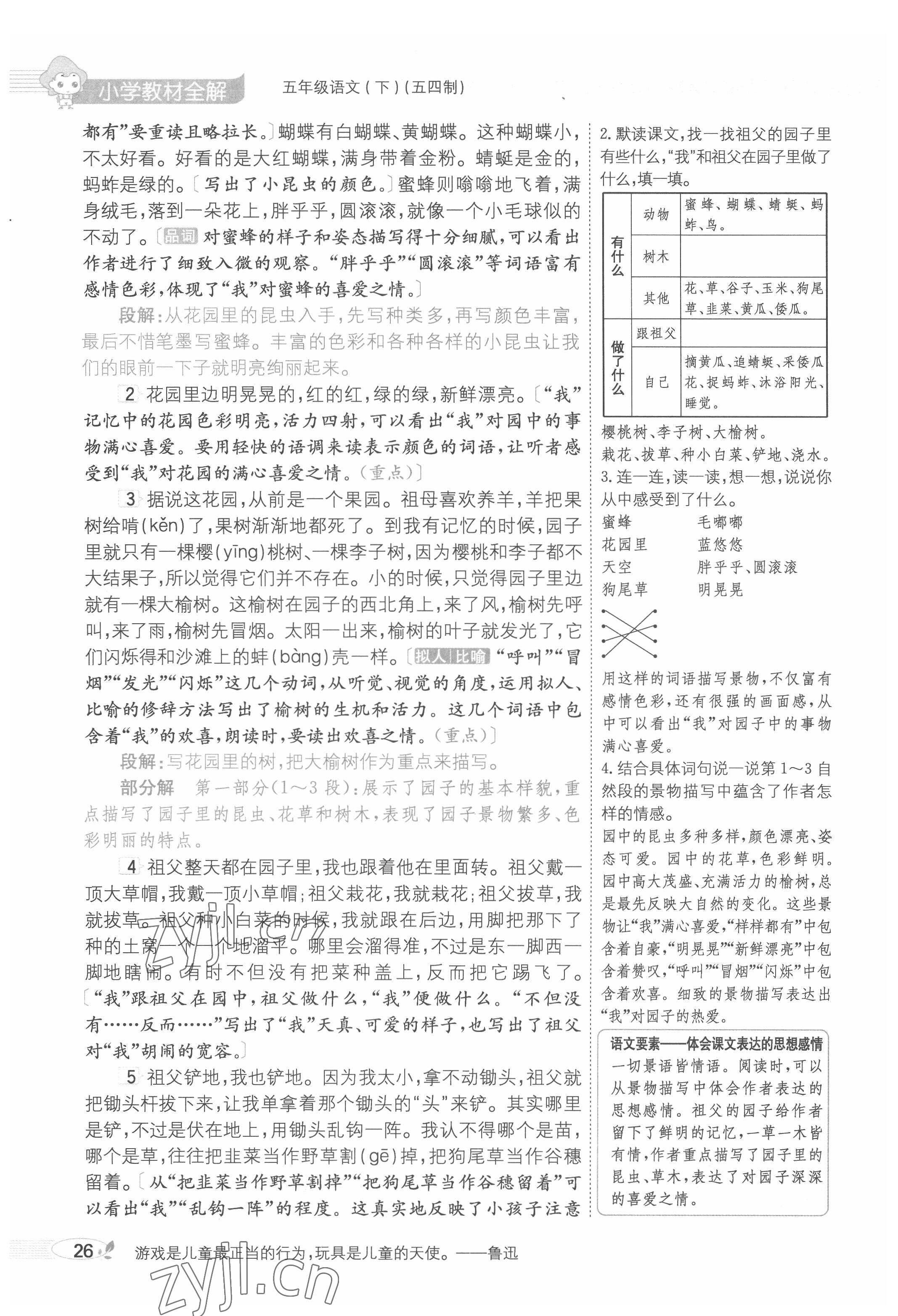 2022年教材課本五年級語文下冊人教版五四制 參考答案第26頁