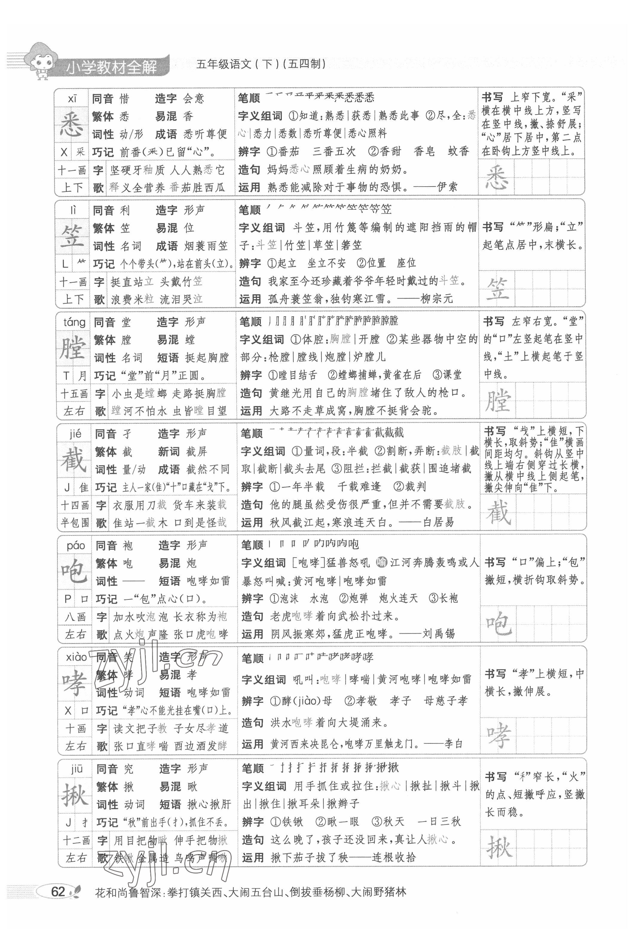 2022年教材課本五年級(jí)語(yǔ)文下冊(cè)人教版五四制 參考答案第62頁(yè)