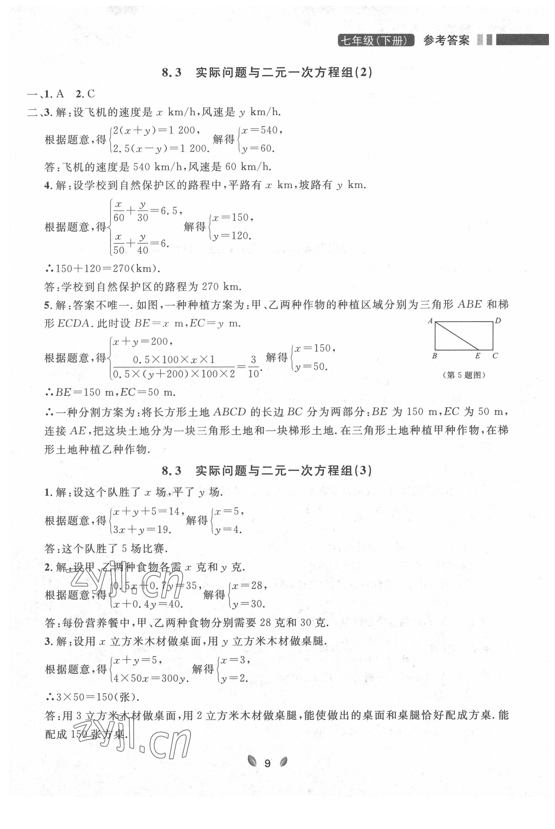 2022年點石成金金牌每課通七年級數(shù)學(xué)下冊人教版大連專版 參考答案第9頁