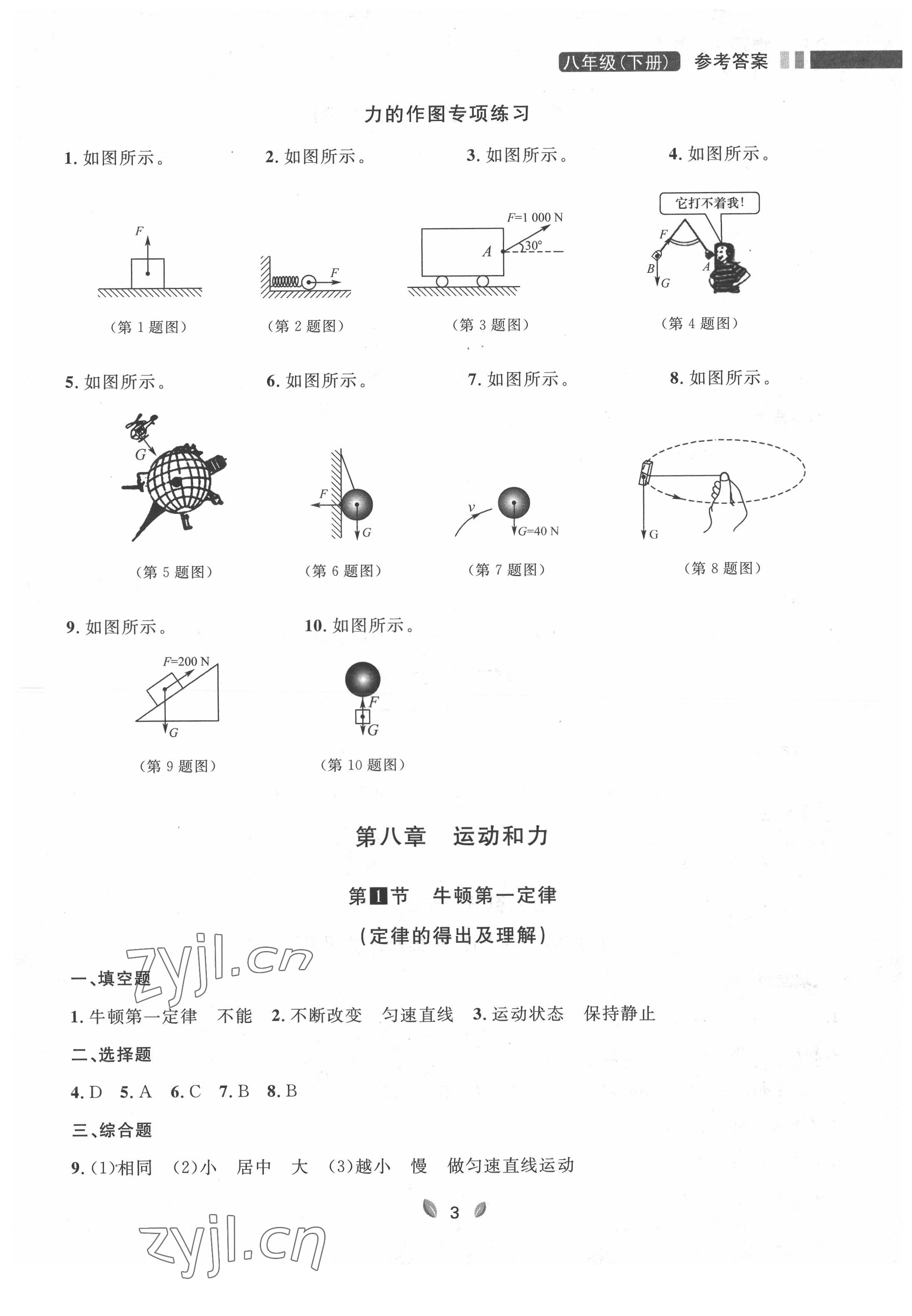 2022年点石成金金牌夺冠八年级物理下册人教版大连专版 参考答案第3页