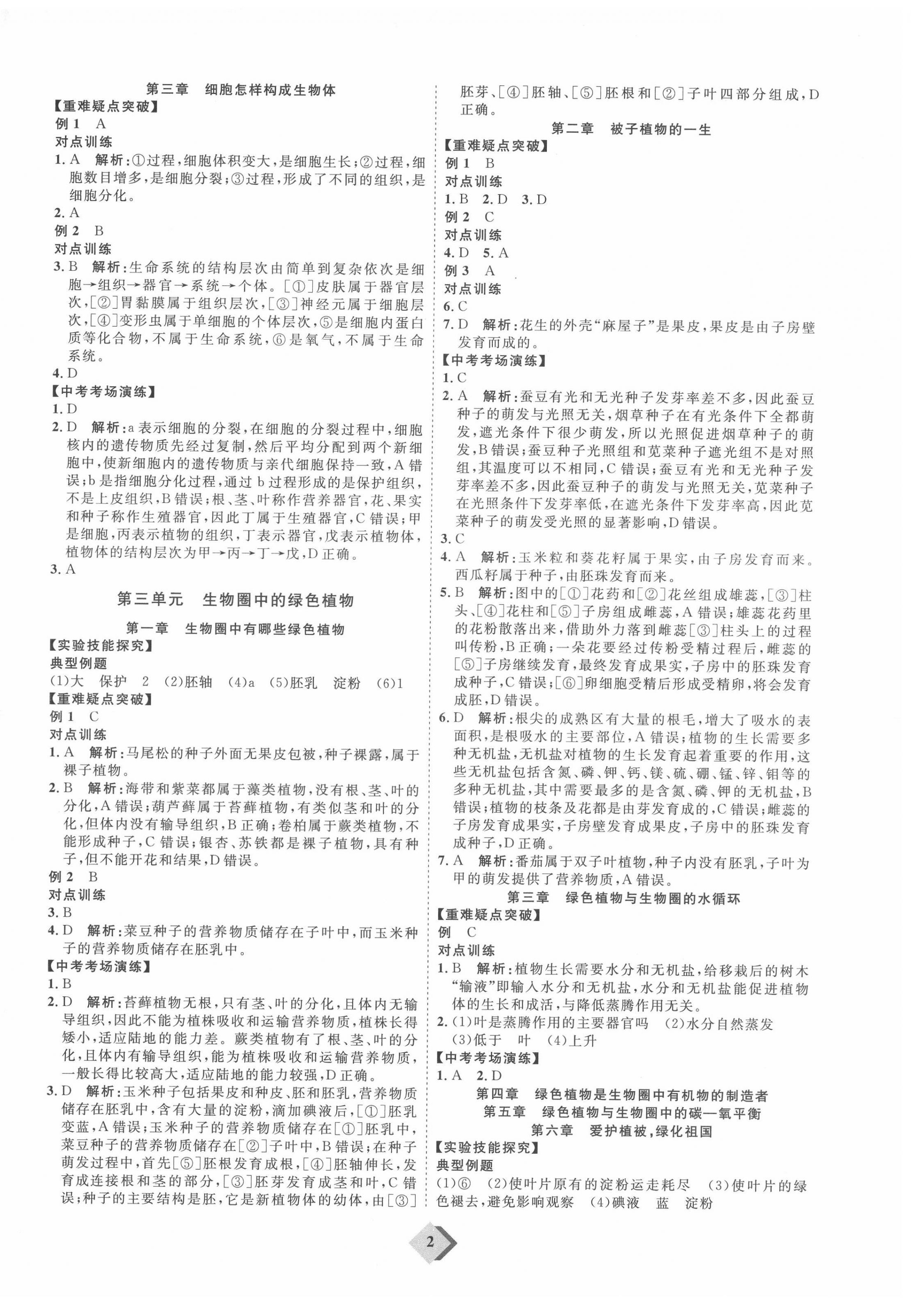 2022年优加学案赢在中考生物中考鲁教版54制 参考答案第2页