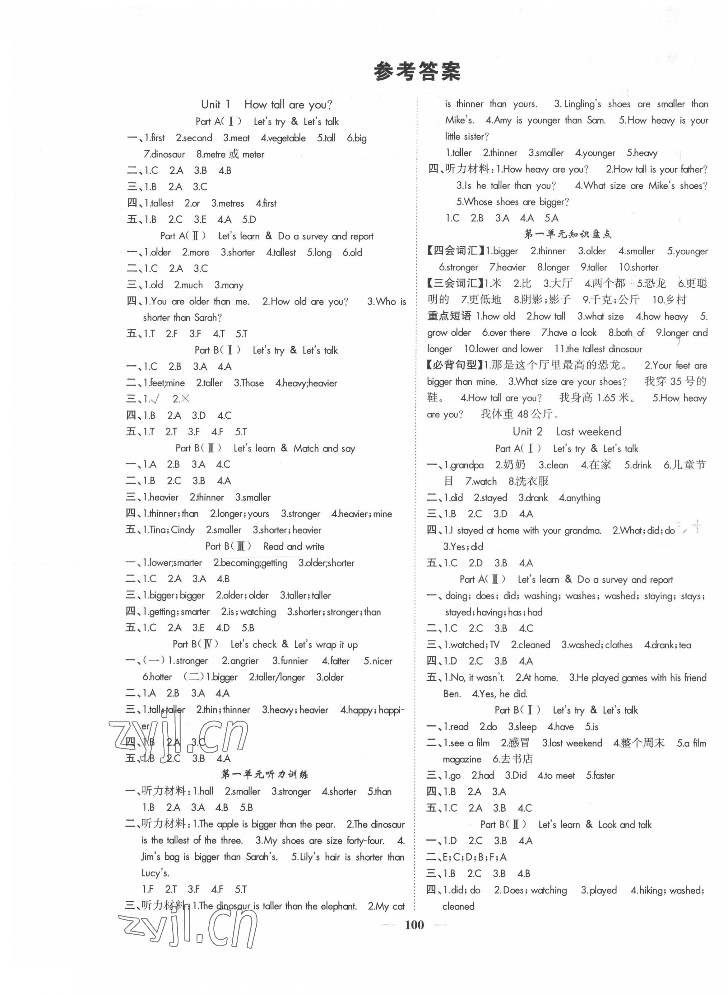 2022年智慧花朵六年級英語下冊人教版 參考答案第1頁