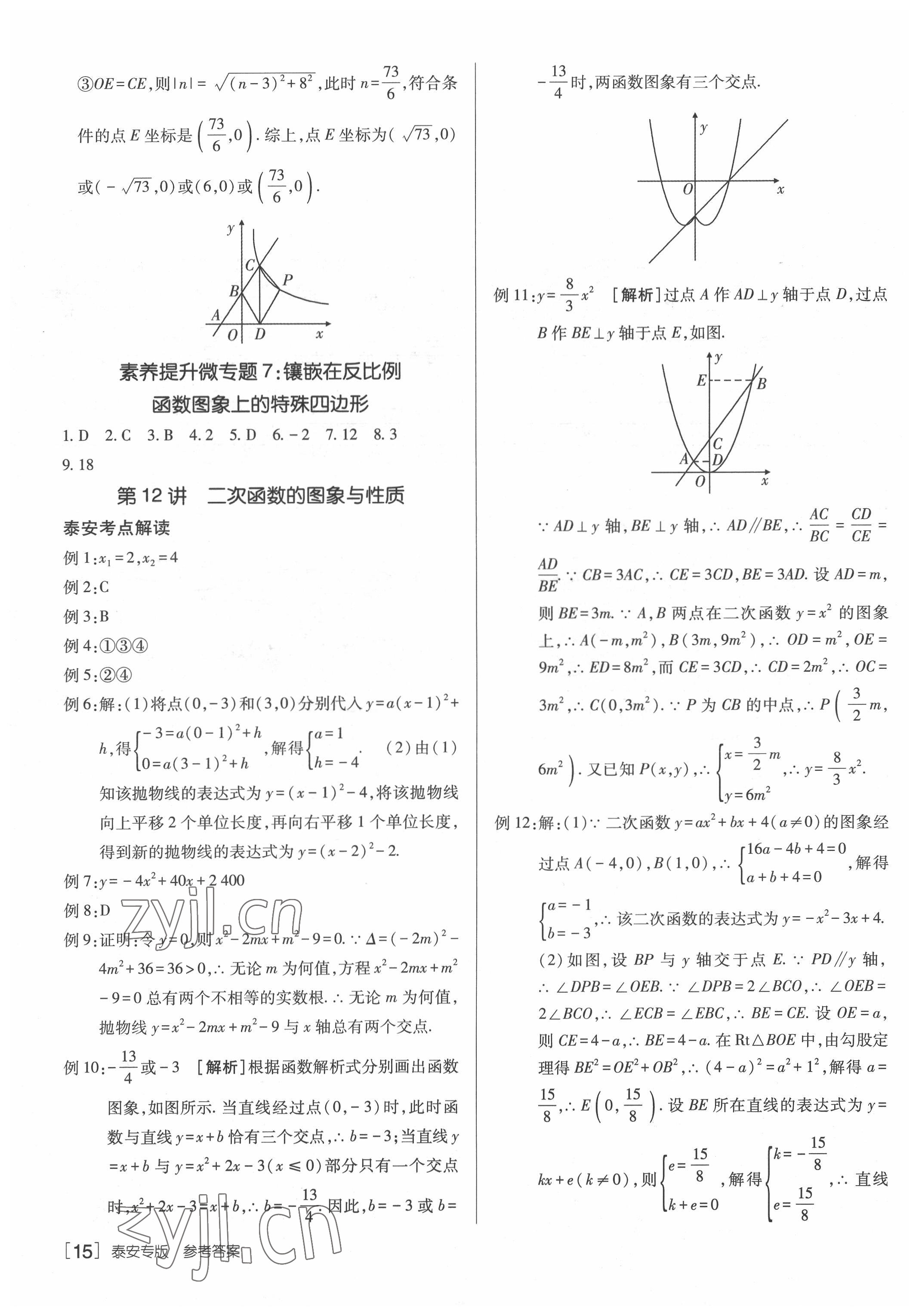 2022年升學(xué)錦囊數(shù)學(xué)泰安專版 參考答案第15頁