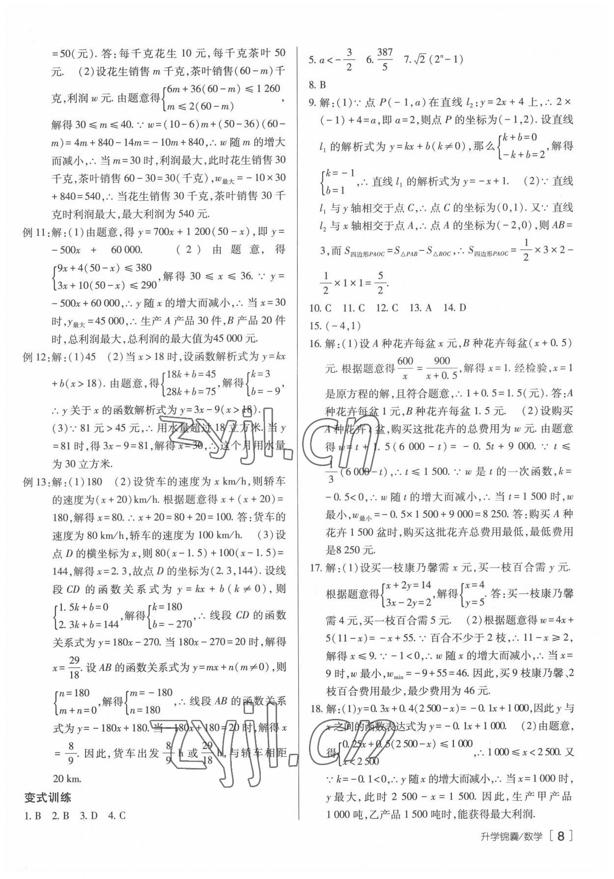 2022年升學錦囊數(shù)學泰安專版 參考答案第8頁