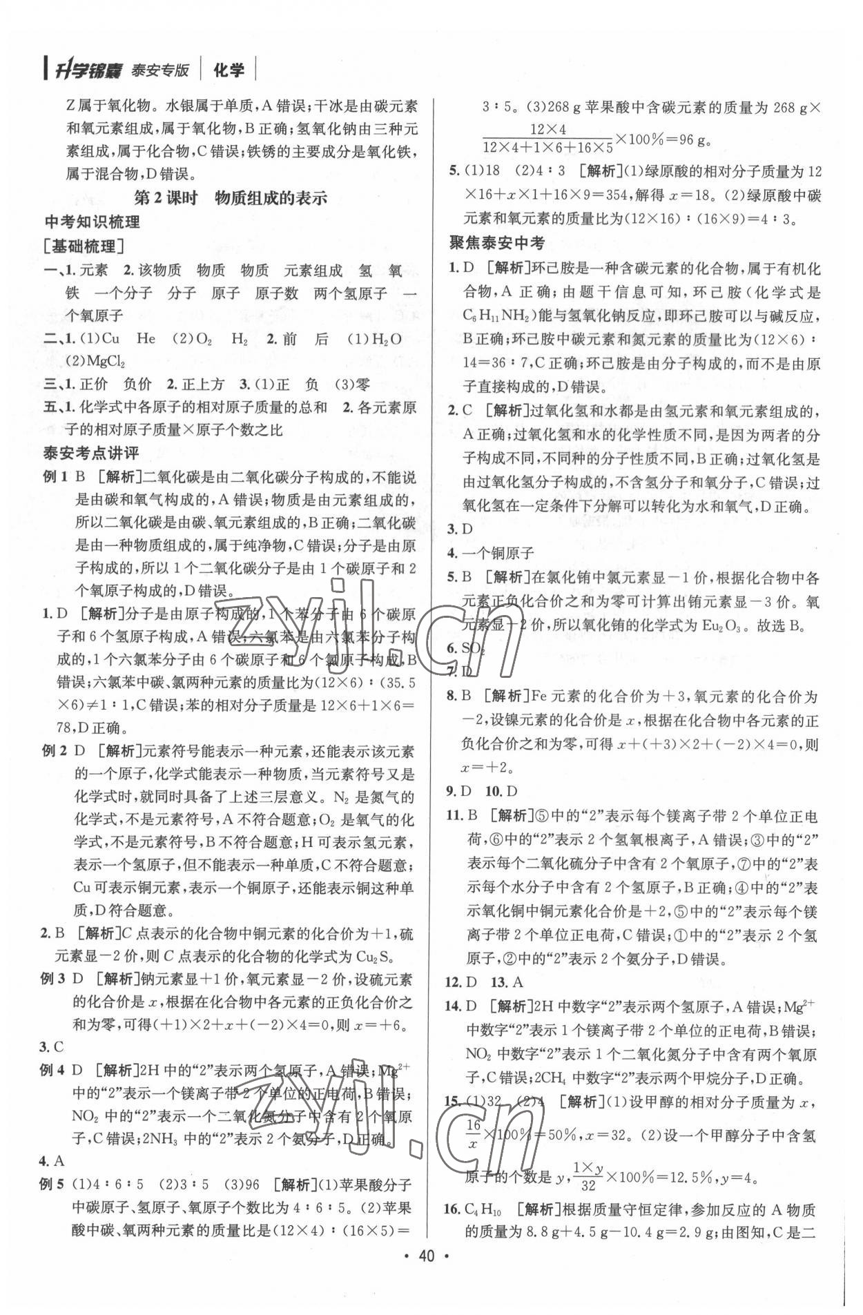 2022年升學(xué)錦囊化學(xué)泰安專版 參考答案第6頁