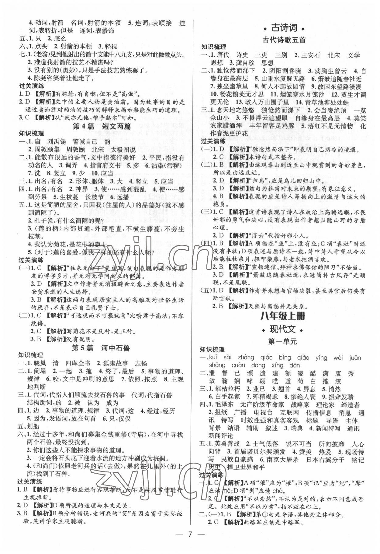 2022年中考對(duì)策語(yǔ)文泰安專版 參考答案第7頁(yè)