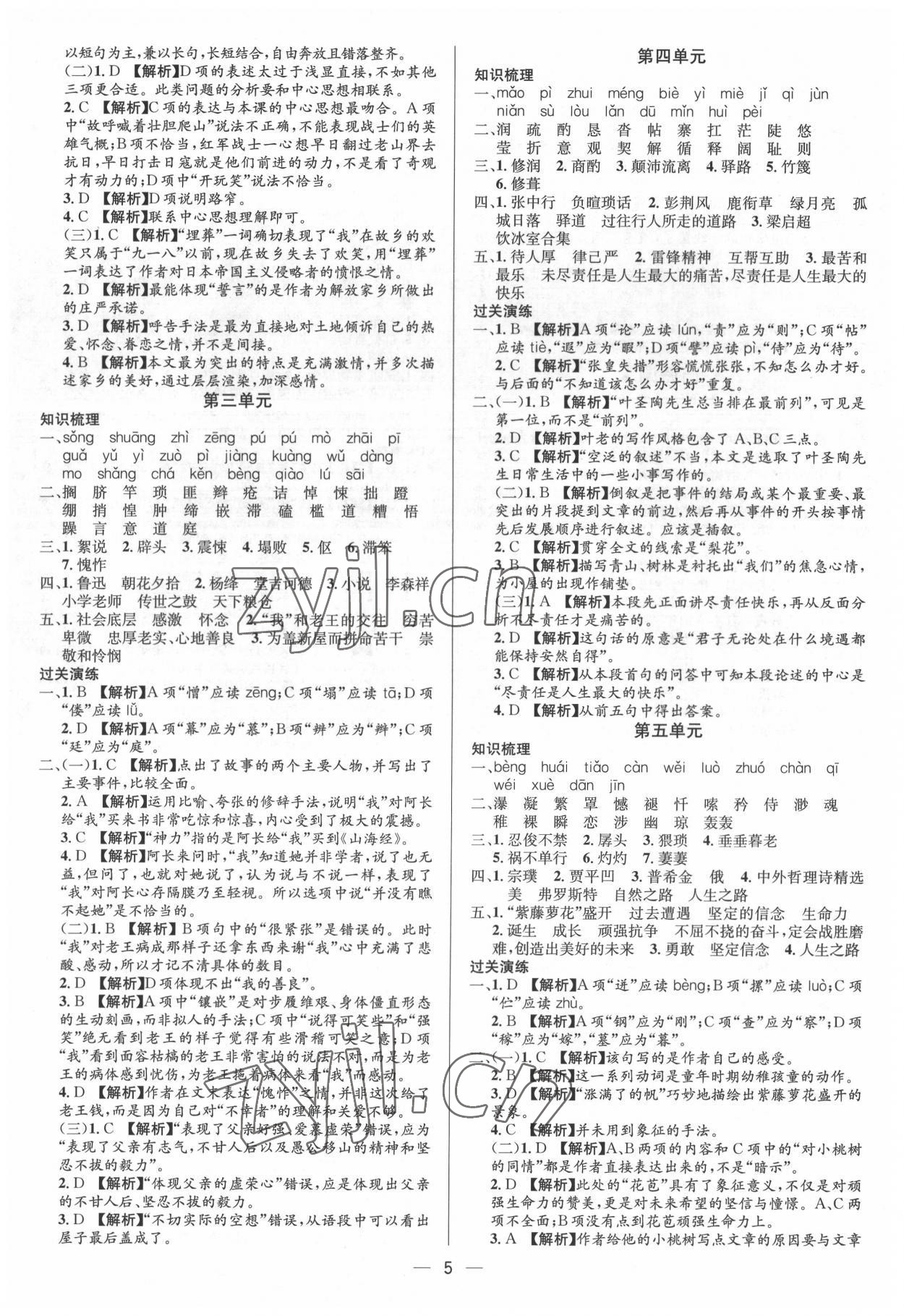 2022年中考對策語文泰安專版 參考答案第5頁