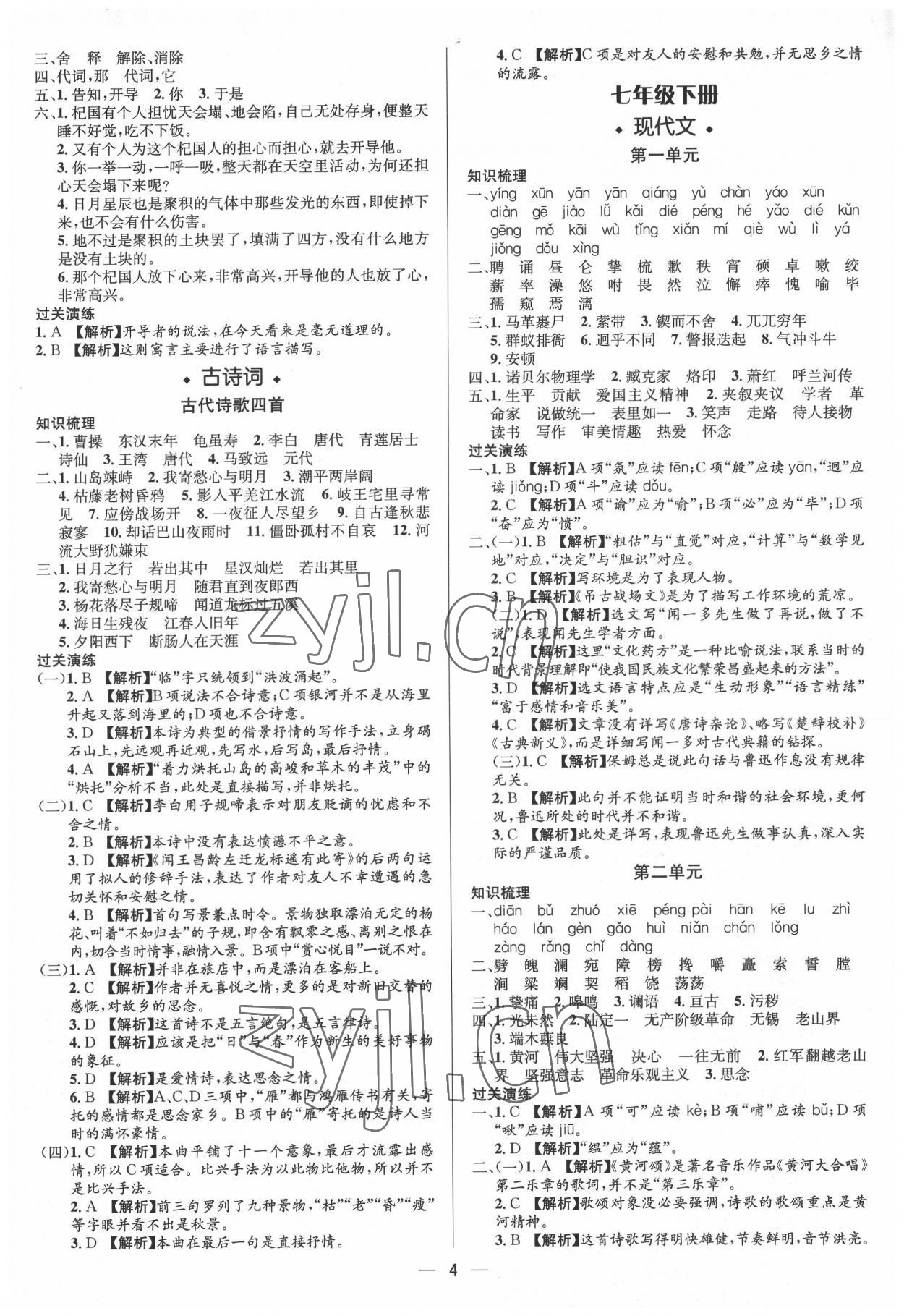 2022年中考對策語文泰安專版 參考答案第4頁
