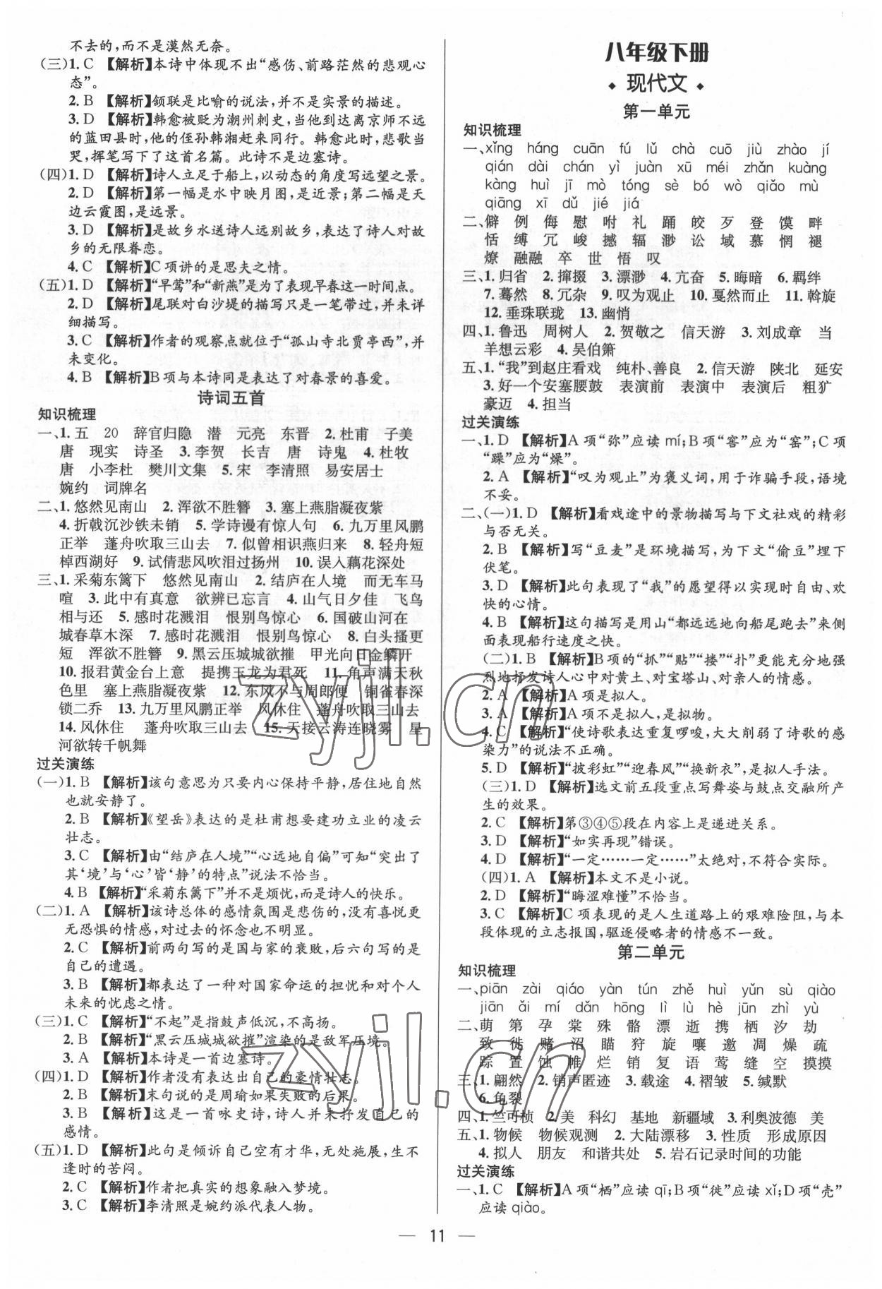 2022年中考對策語文泰安專版 參考答案第11頁