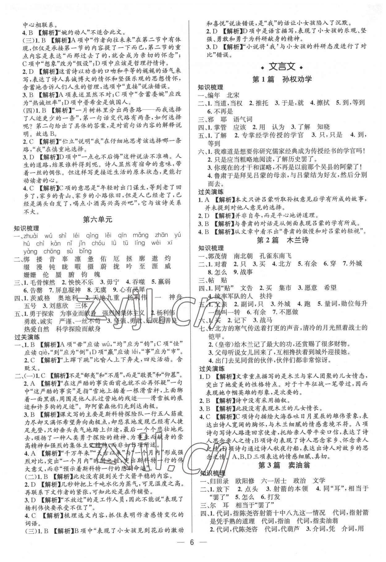 2022年中考對(duì)策語(yǔ)文泰安專版 參考答案第6頁(yè)