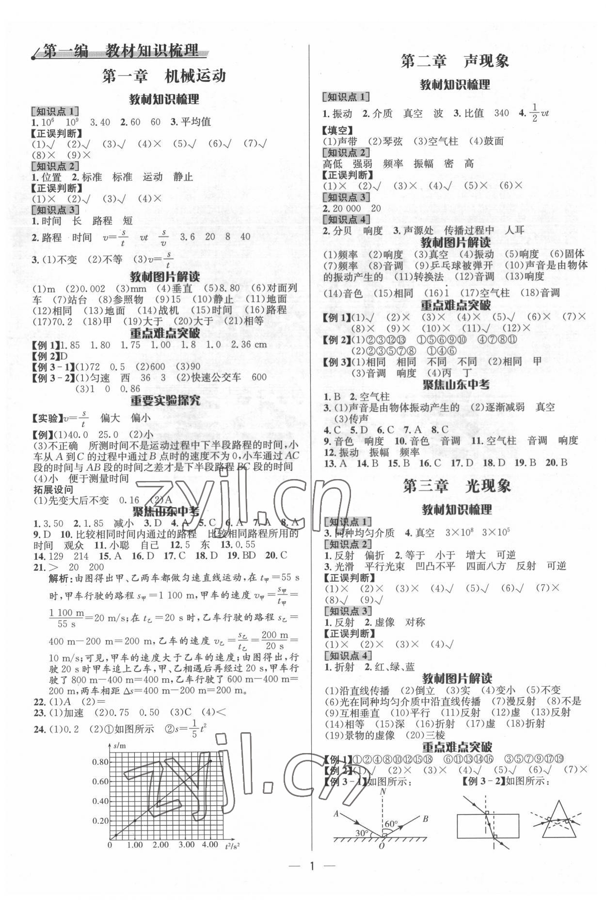 2022年中考對(duì)策物理泰安專版 參考答案第1頁(yè)