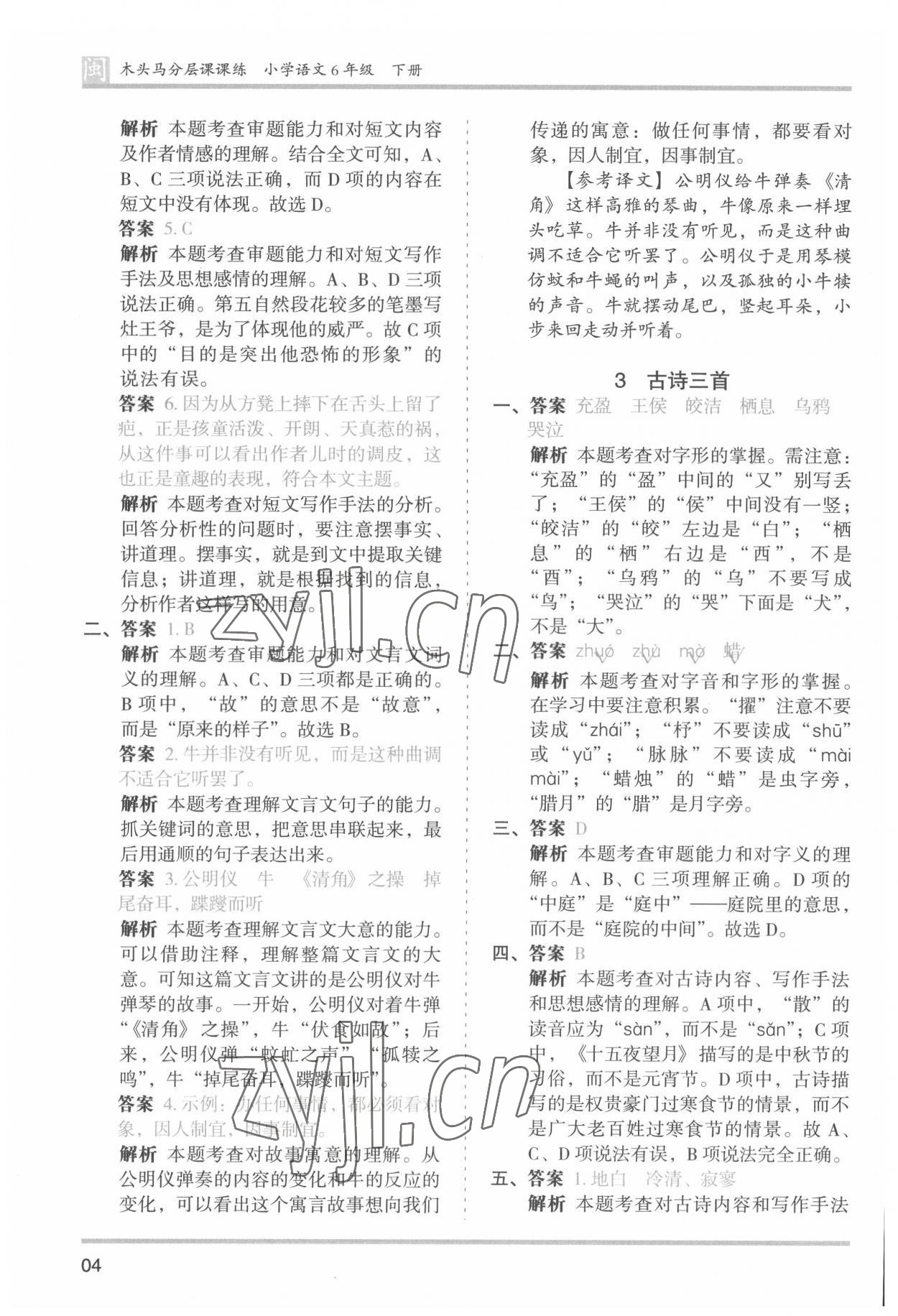 2022年木頭馬分層課課練六年級語文下冊人教版福建專版 第4頁