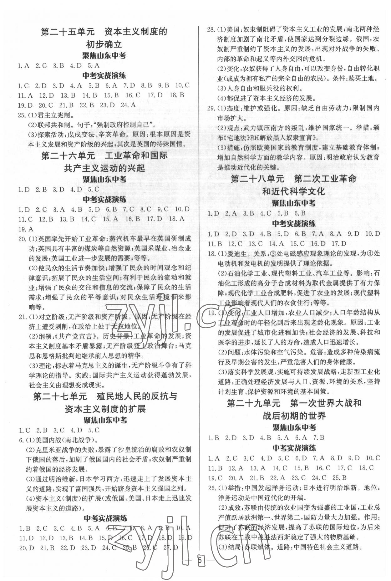 2022年中考對策歷史泰安專版 參考答案第5頁