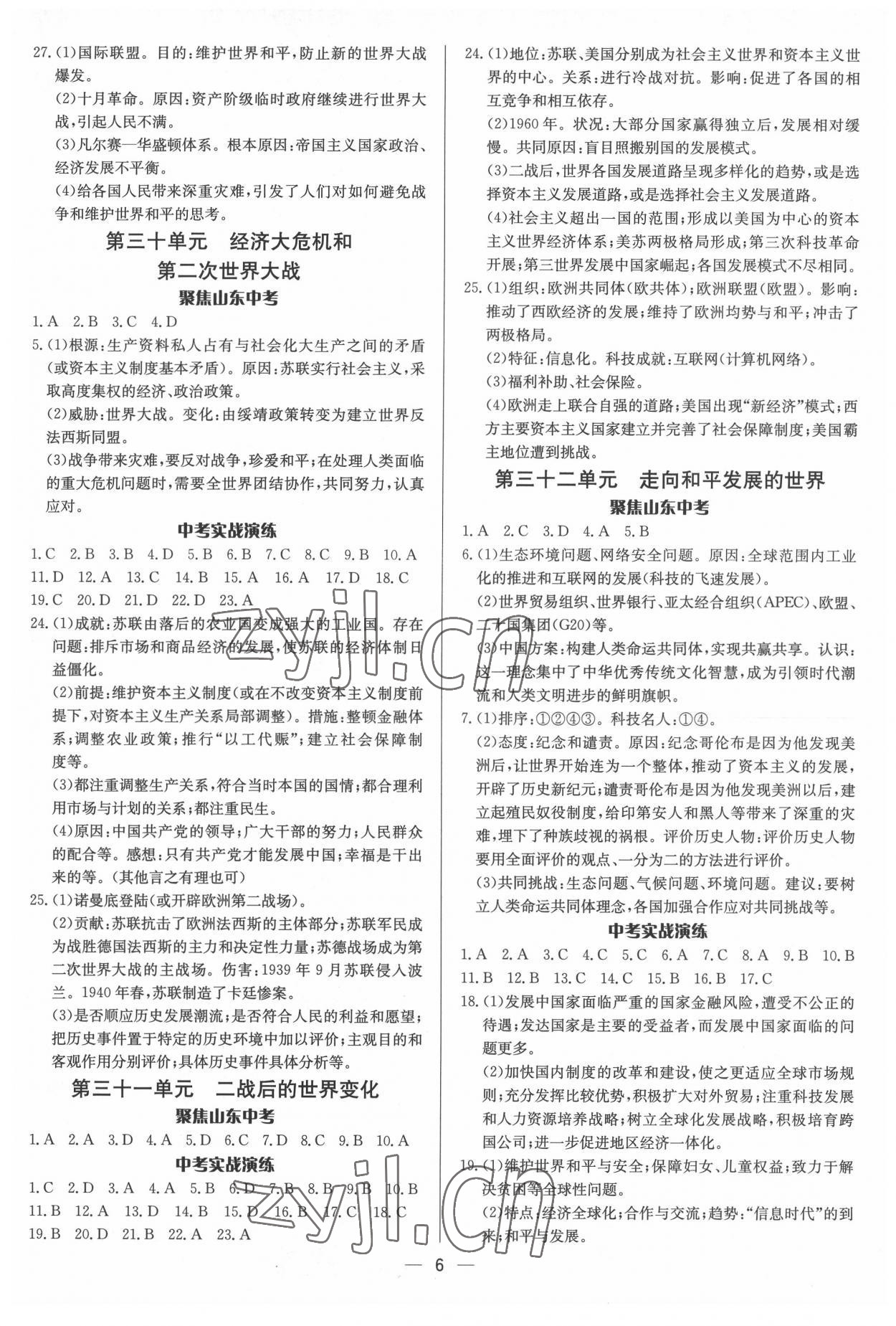 2022年中考對策歷史泰安專版 參考答案第6頁