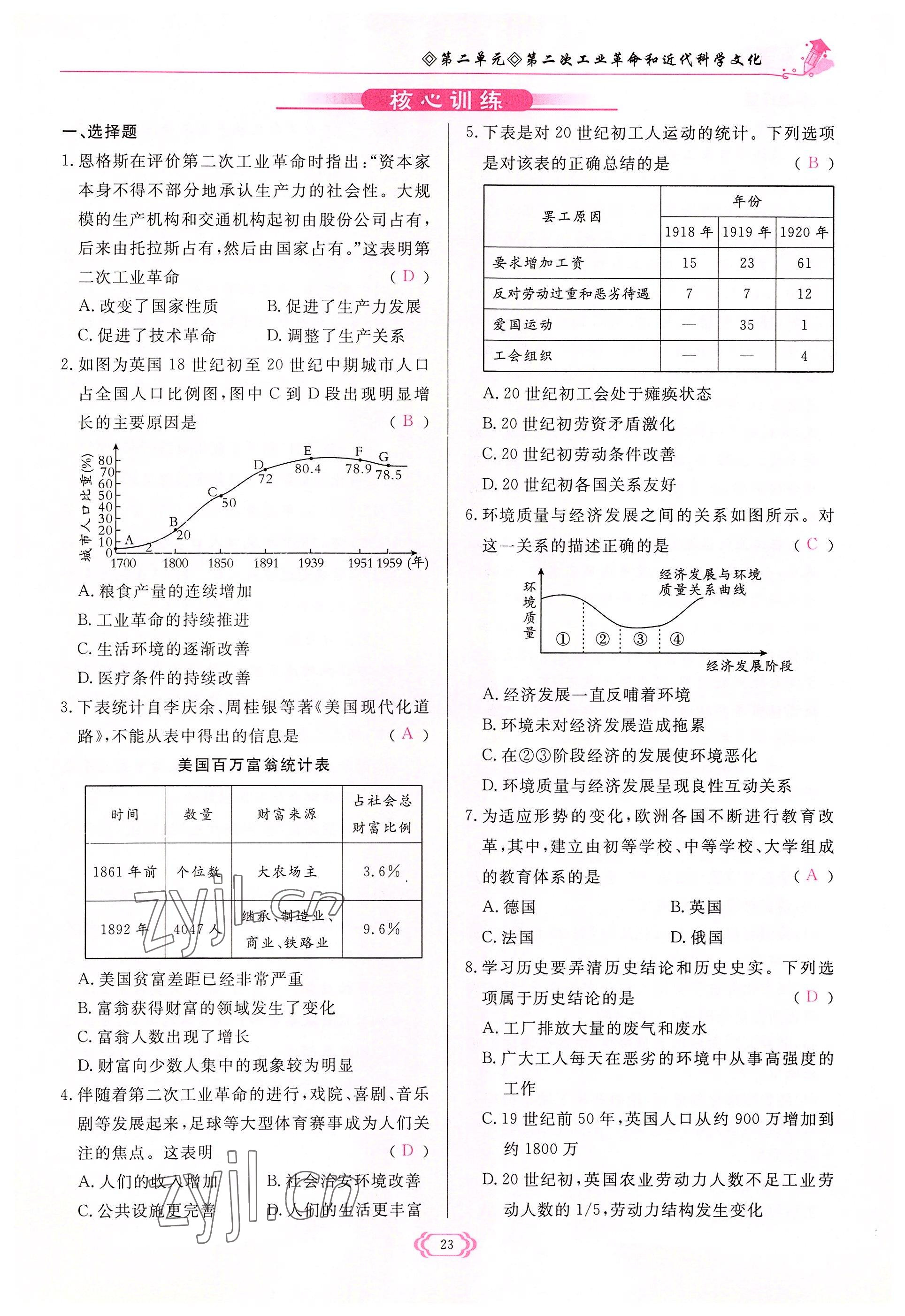 2022年啟航新課堂九年級(jí)歷史下冊(cè)人教版 參考答案第23頁